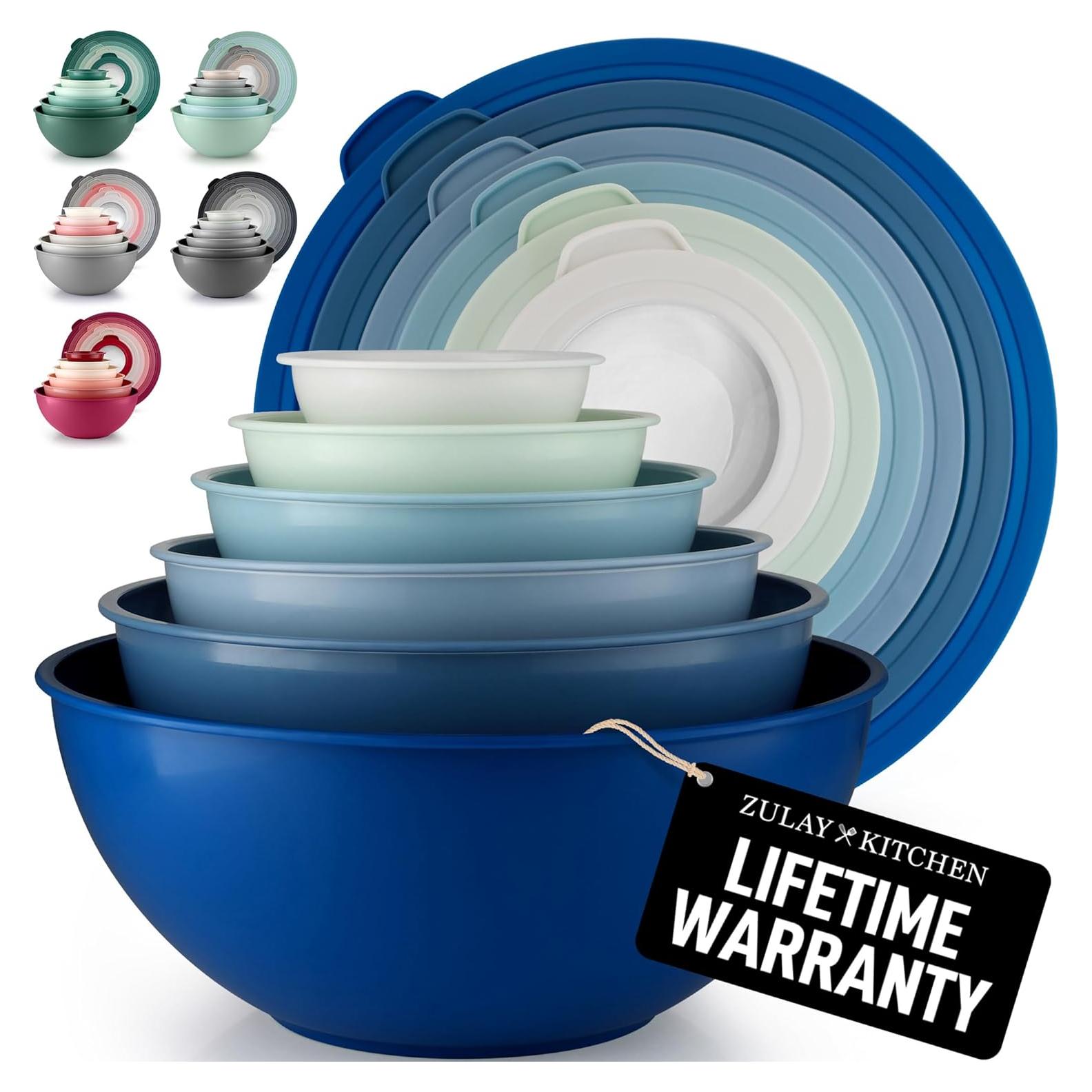 Zulay Kitchen 12 Piece Plastic Mixing Bowls with Leak-Proof Lids Set - Microwave and Freezer Safe Kitchen Mixing Bowls for Preparing, Serving and Storing - Large Nesting Bowls (Blue Ombre)