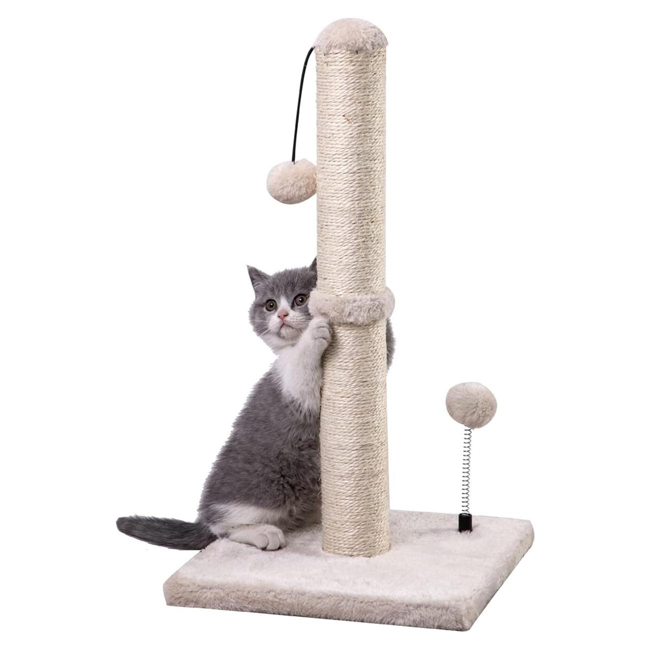Poste Rascador para Gatos MECOOL 56cm Beige con Bola Colgante
