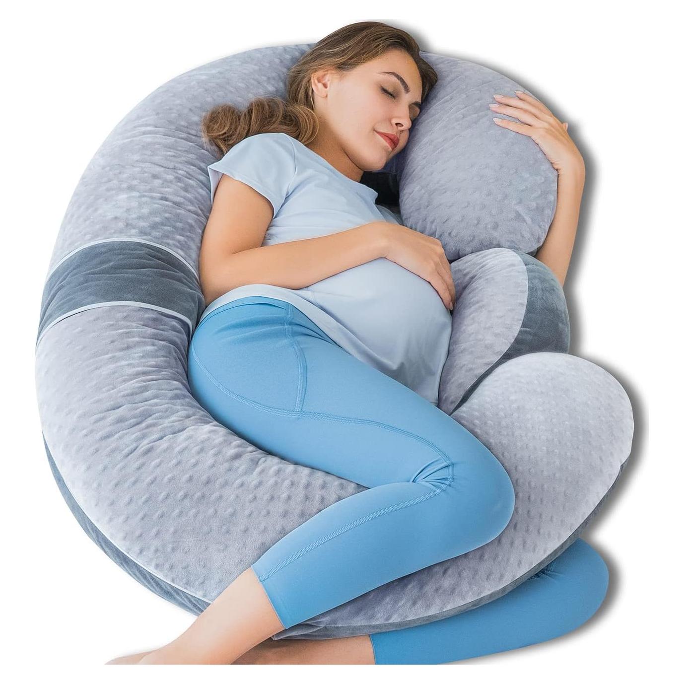 Almohada de Embarazo QUEEN ROSE 60" Terciopelo Gris Soporte