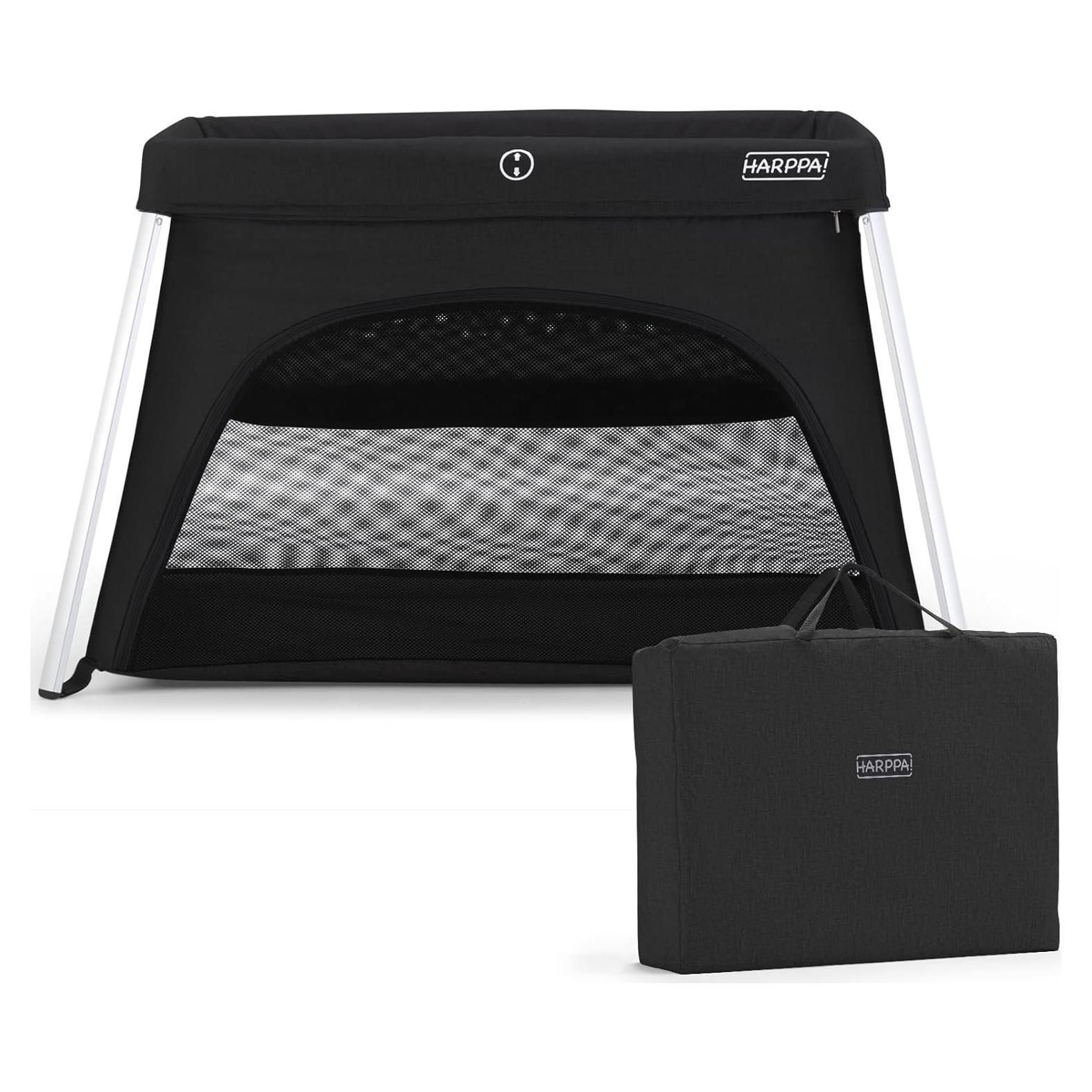 Cuna de viaje HARPPA 3 en 1 portátil negra, plegable y ligera