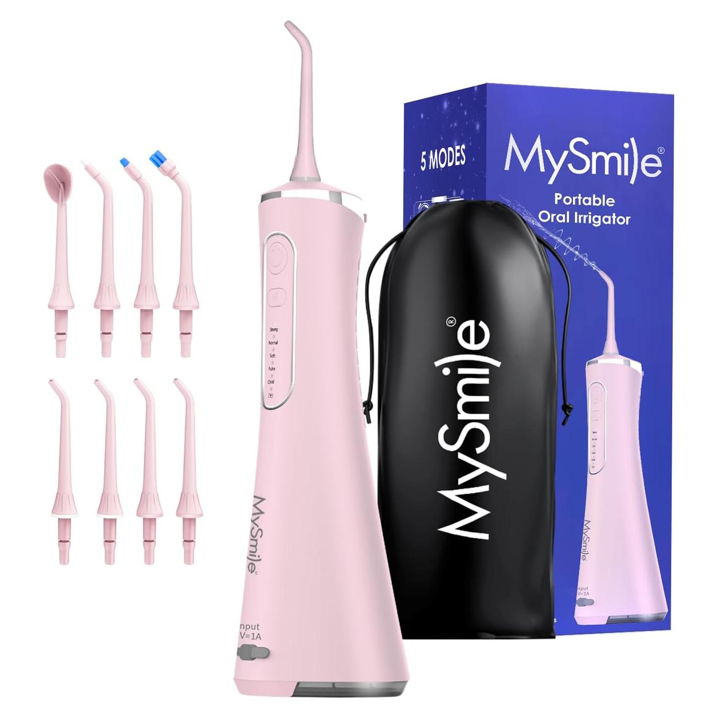 Irrigador Dental Inalámbrico MySmile LP211 Rosa, 5 Modos, IPX7