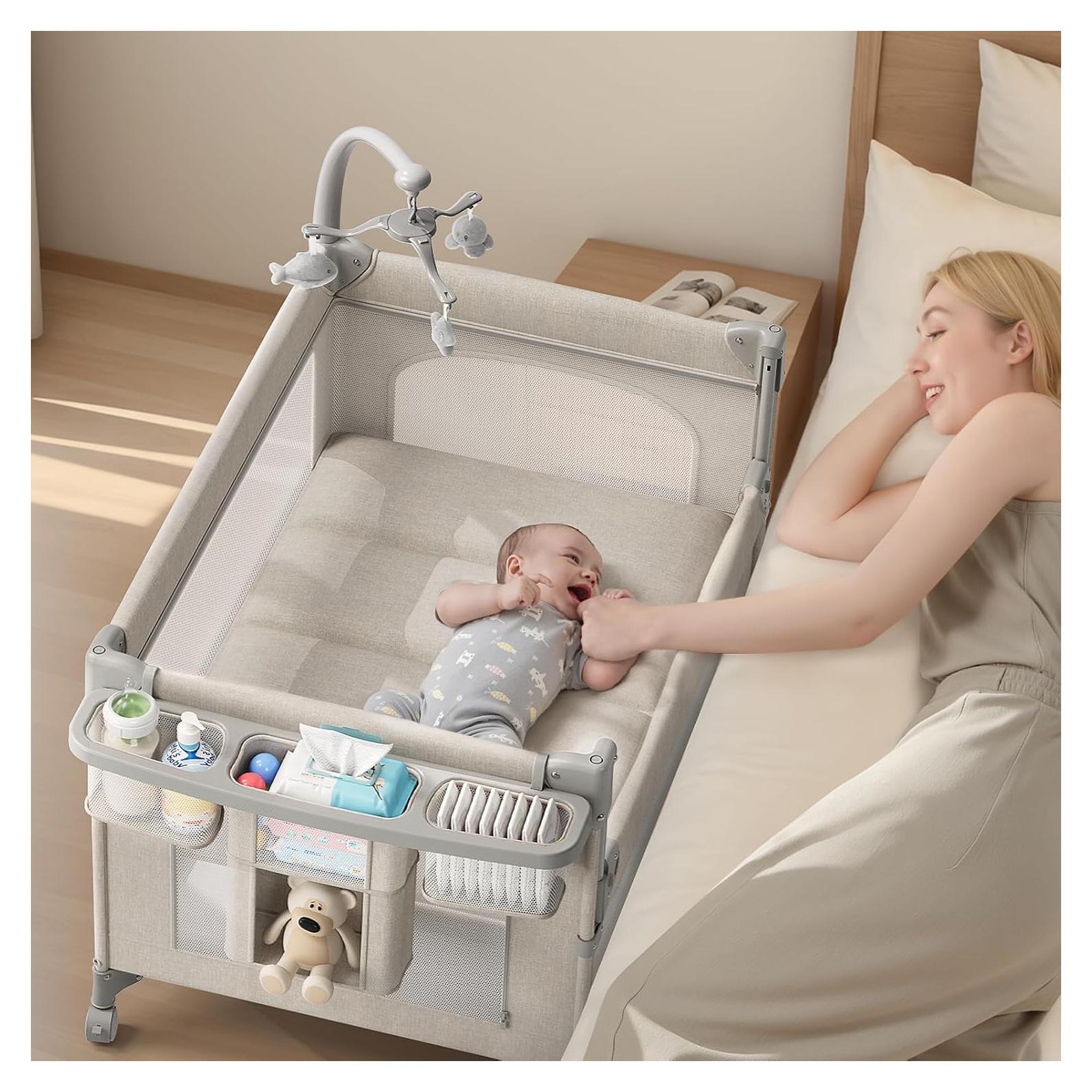 Cuna 4 en 1 para Bebés Pack and Play Beige con Colchón