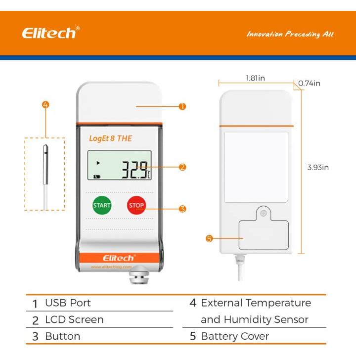 Registrador de Datos de Temperatura y Humedad Elitech LogEt 8 THE