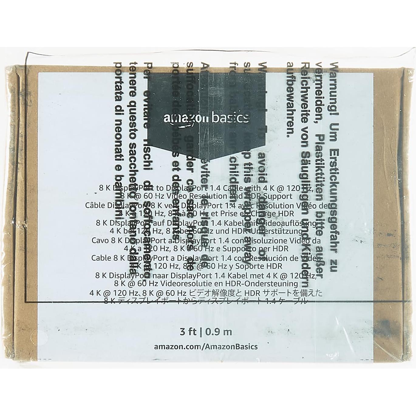 Cable DisplayPort 1.4 Amazon Basics 0.91m 8K@60Hz HDR Negro