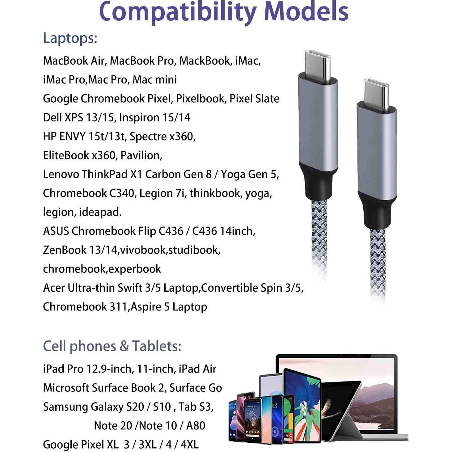 Cable USB C a USB C 100W 5A 2.0M Nylon Zusnxaxe
