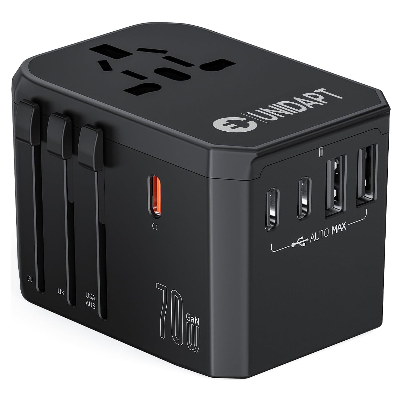 Adaptador de Viaje Universal Unidapt 70W con 5 Puertos USB