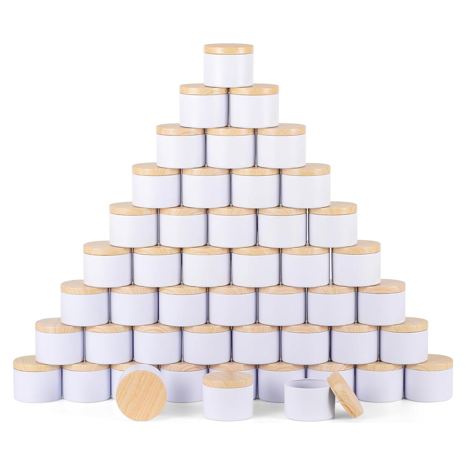 48 Latas de Vela Blancas 4oz BOTINXIS con Tapas de Madera