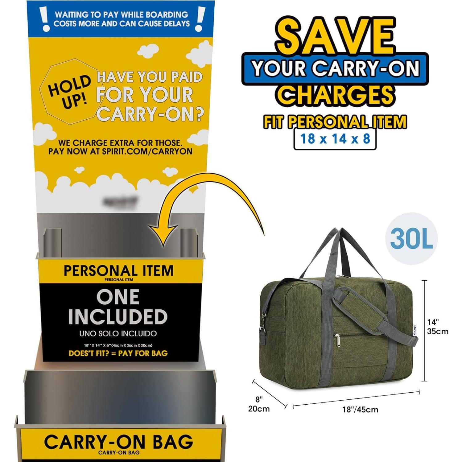 Bolsa de Viaje Plegable Narwey 30L Verde Militar 45.72x35.56x20.32 cm