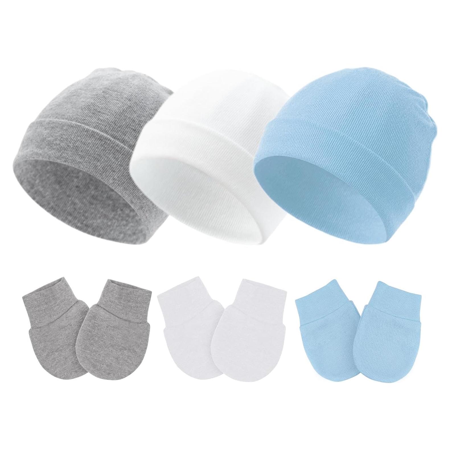 Conjunto Gorro y Manoplas Bebé Algodón Suave Azul 0-6 Meses
