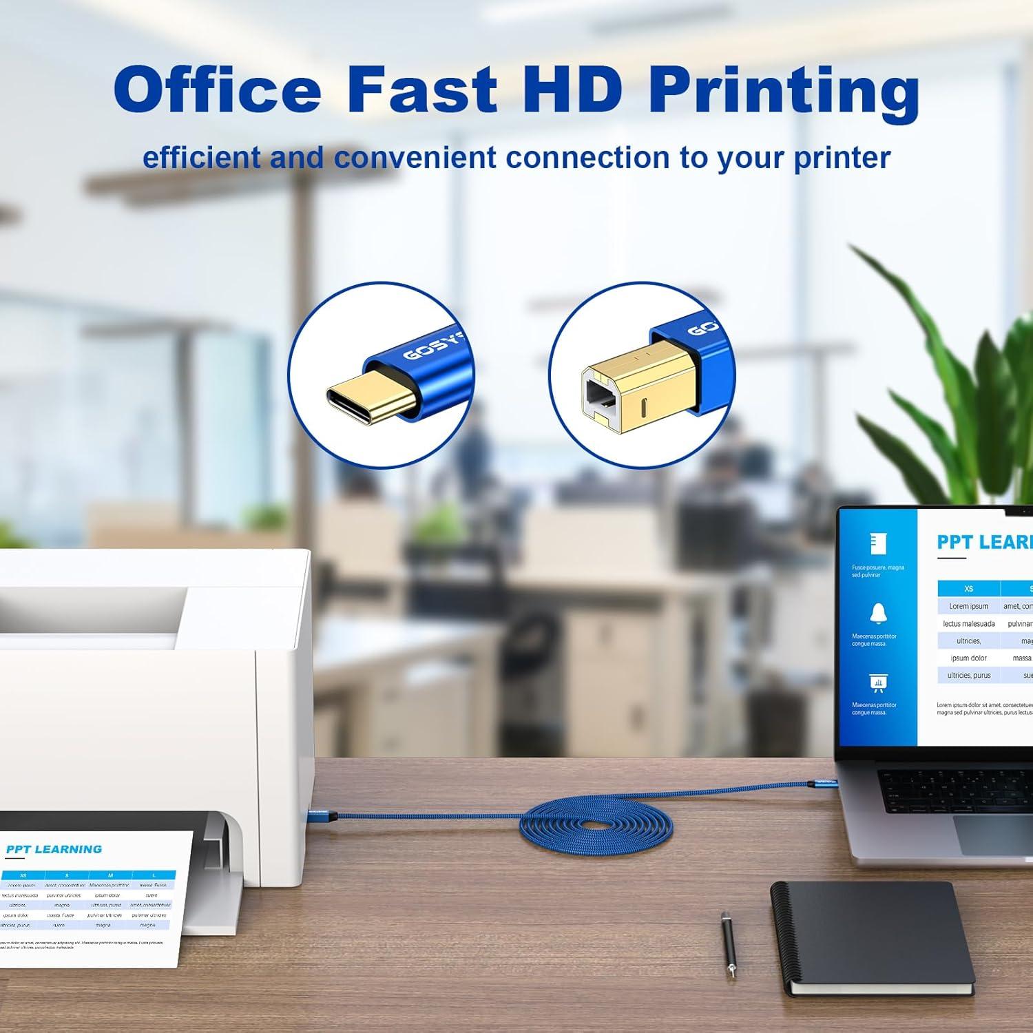 Cable de impresora USB C a B GOSYSONG 0.91m Alta Velocidad