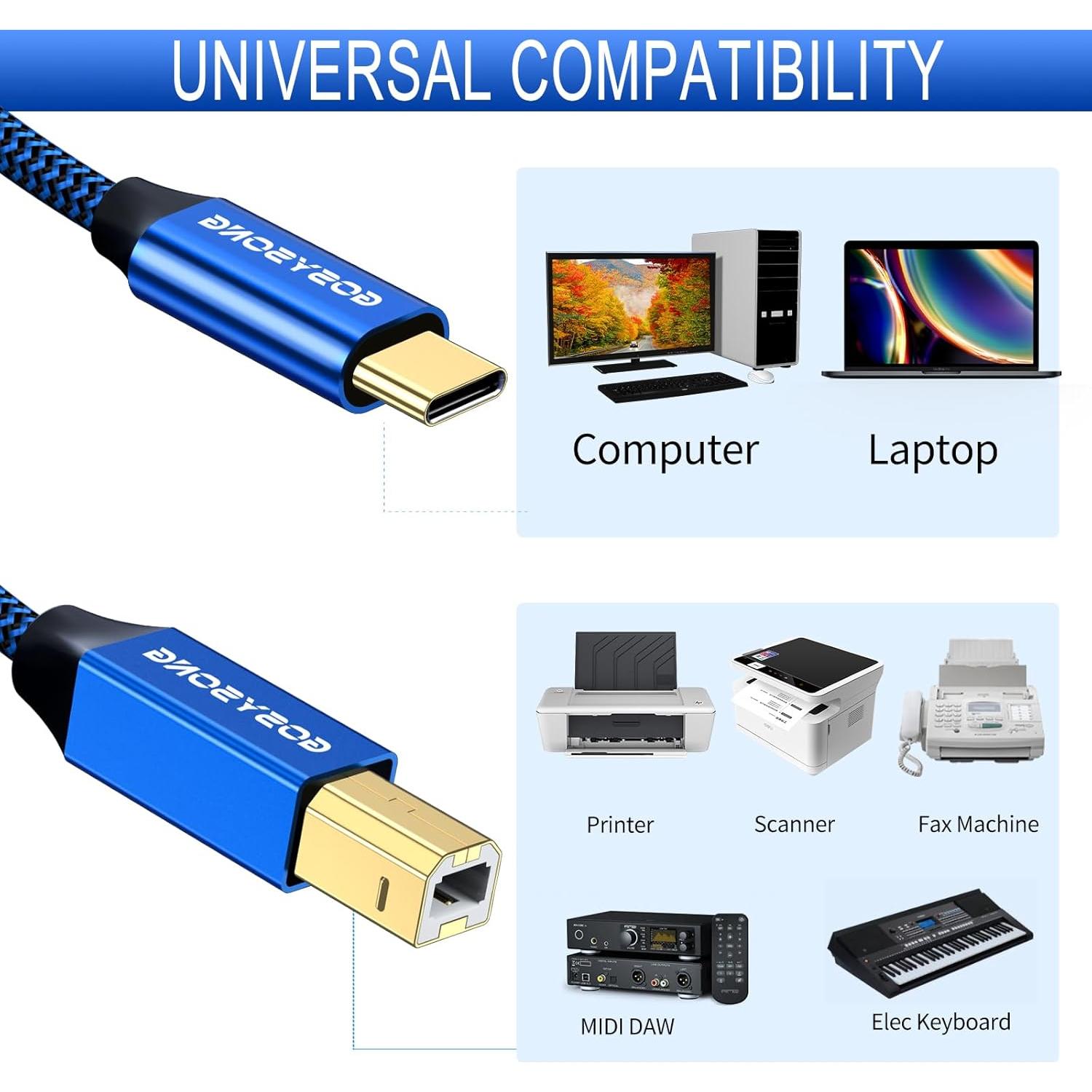Cable de impresora USB C a B GOSYSONG 0.91m Alta Velocidad