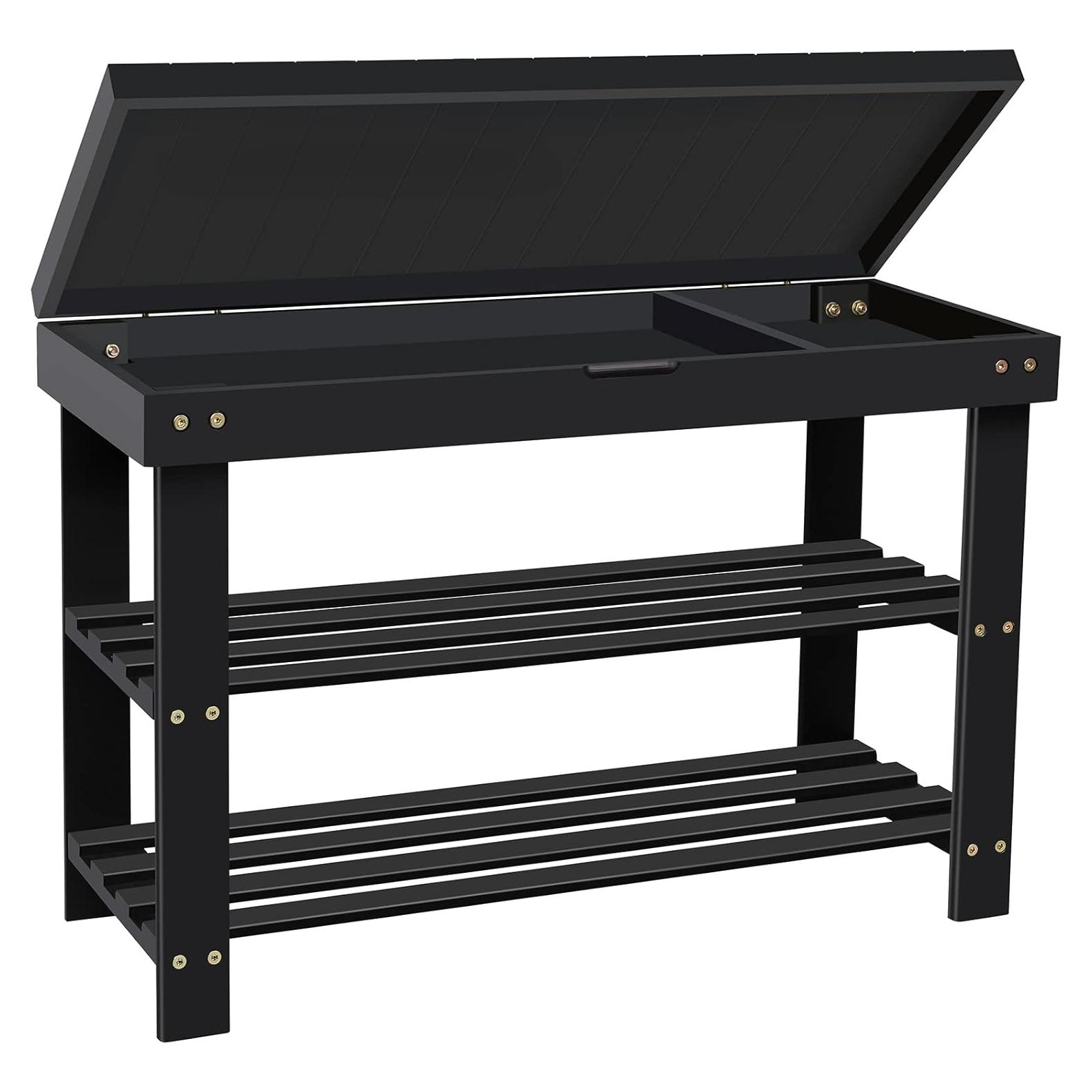 Banco para Zapatos BAMBUROBA de Bambú 3 Niveles Negro