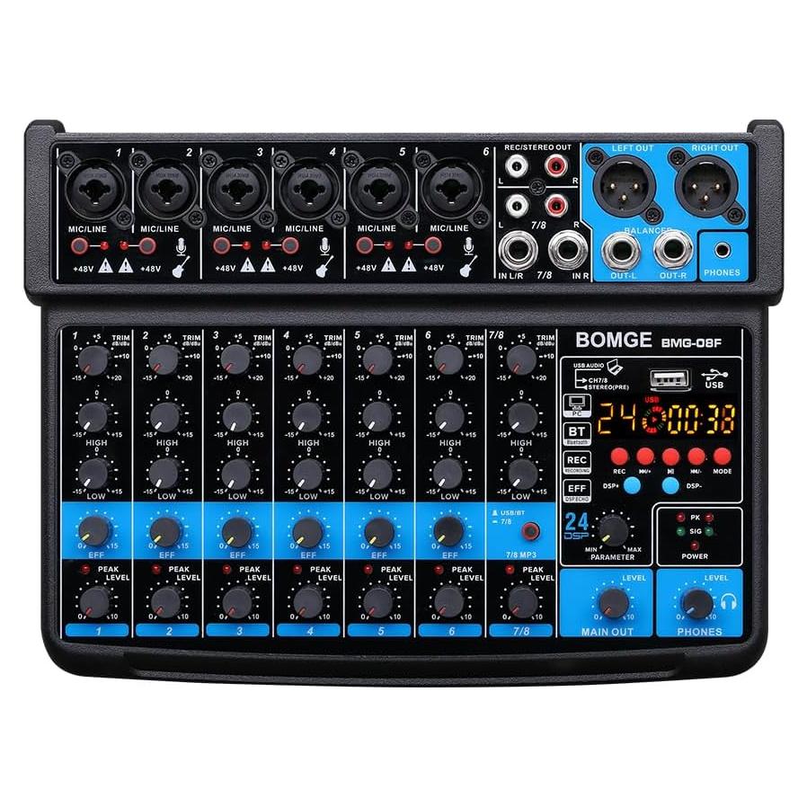 Mezclador de audio BOMGE 8 canales USB Bluetooth 48V DSP