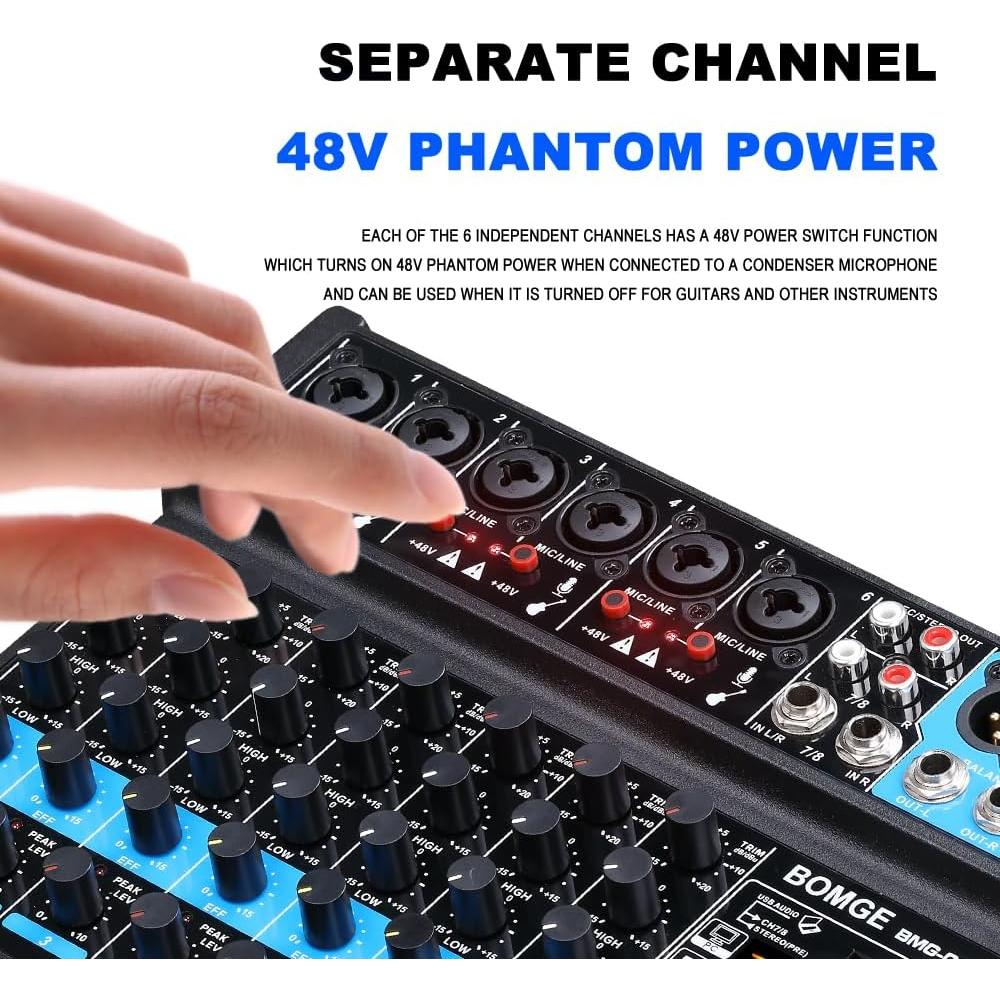 Mezclador de audio BOMGE 8 canales USB Bluetooth 48V DSP