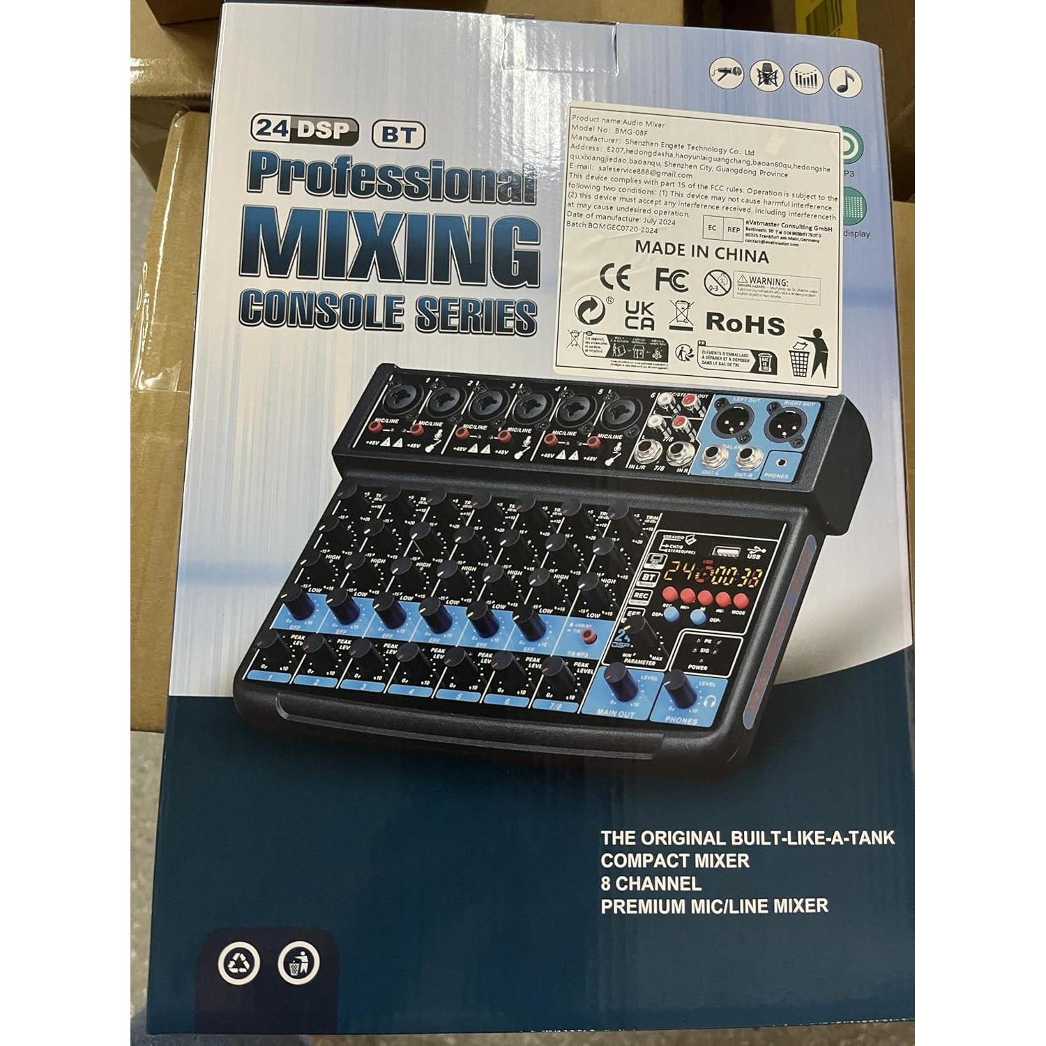 Mezclador de audio BOMGE 8 canales USB Bluetooth 48V DSP