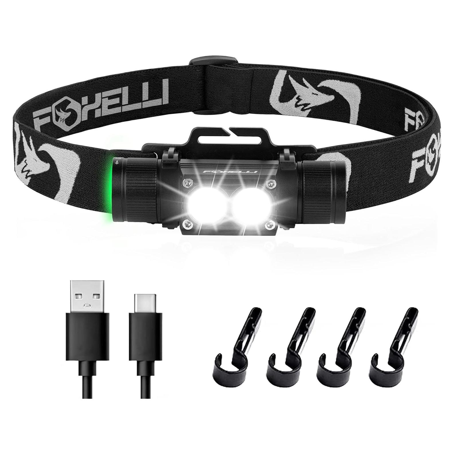 Linterna Frontal Recargable Foxelli MX1200B - 1200 Lúmenes, IPX7