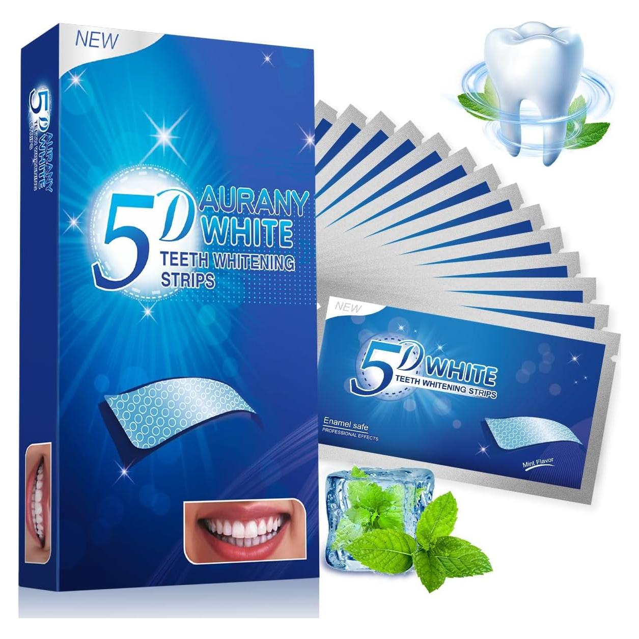 Tiras Blanqueadoras 5D AURANY para Dientes Sensibles 14 Pares