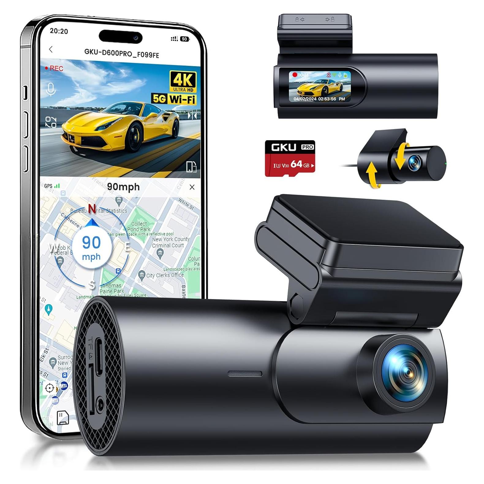 Cámara Dash GKU D600Pro 4K+1080P GPS WiFi 5.8GHz