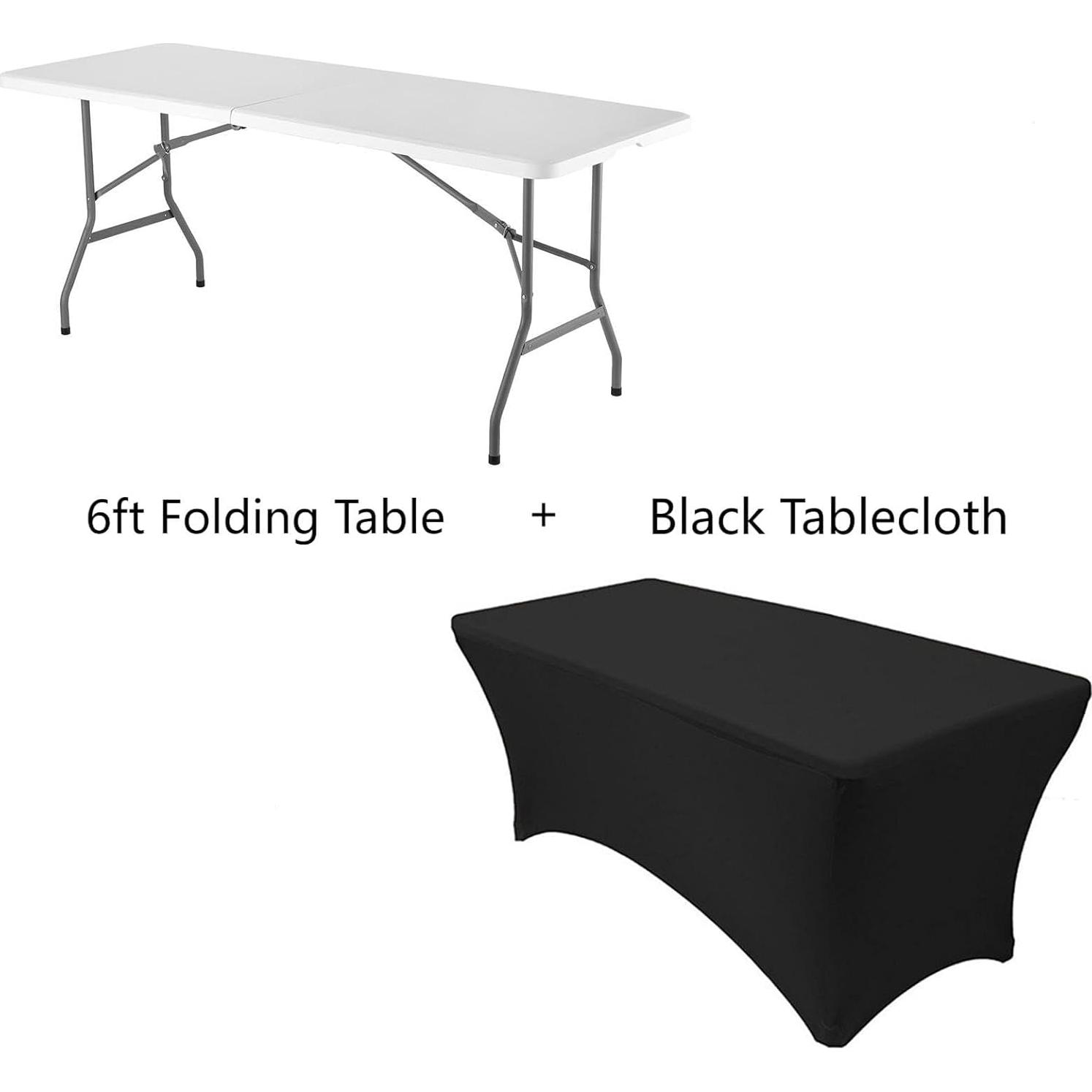 Mesa Plegable de 180 cm Fastwealth con Mantel Negro, 8 Personas