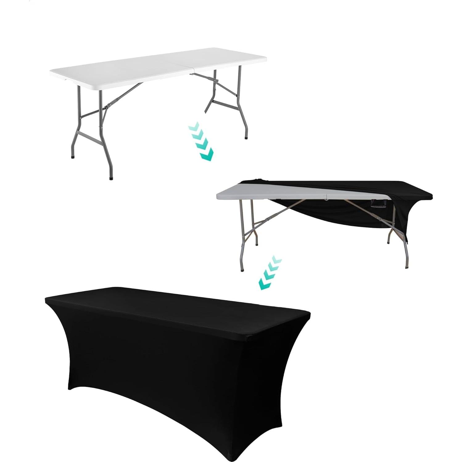 Mesa Plegable de 180 cm Fastwealth con Mantel Negro, 8 Personas