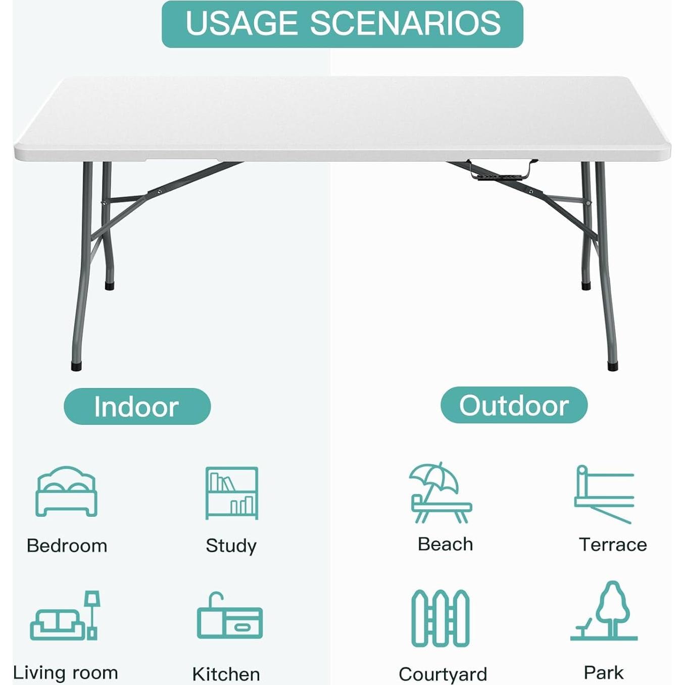 Mesa Plegable de 180 cm Fastwealth con Mantel Negro, 8 Personas