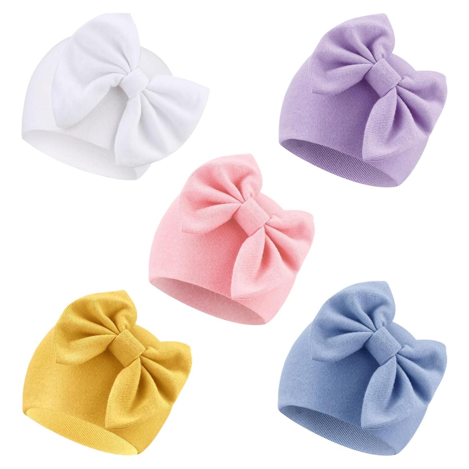 BQUBO Gorro de Algodón para Bebés Niñas con Lazo 0-6 Meses