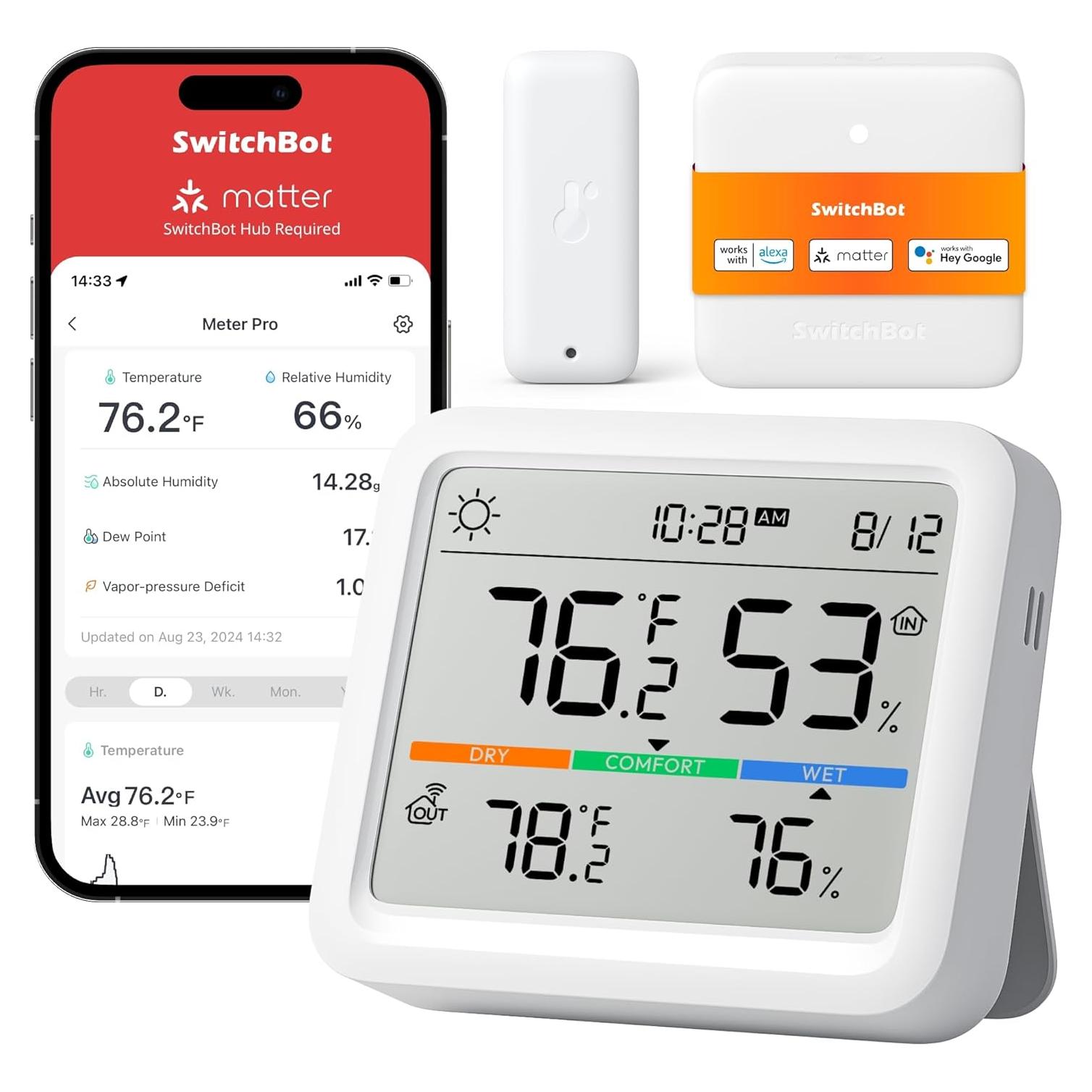 SwitchBot Termómetro Higrómetro Pro WiFi 5-en-1 con Sensor