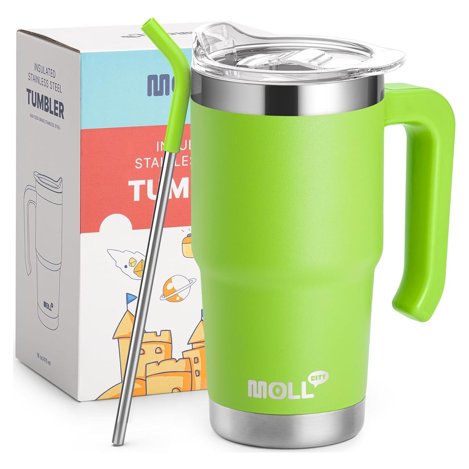 Vaso Reutilizable Mollcity 16 oz Acero Inoxidable Verde Manzana