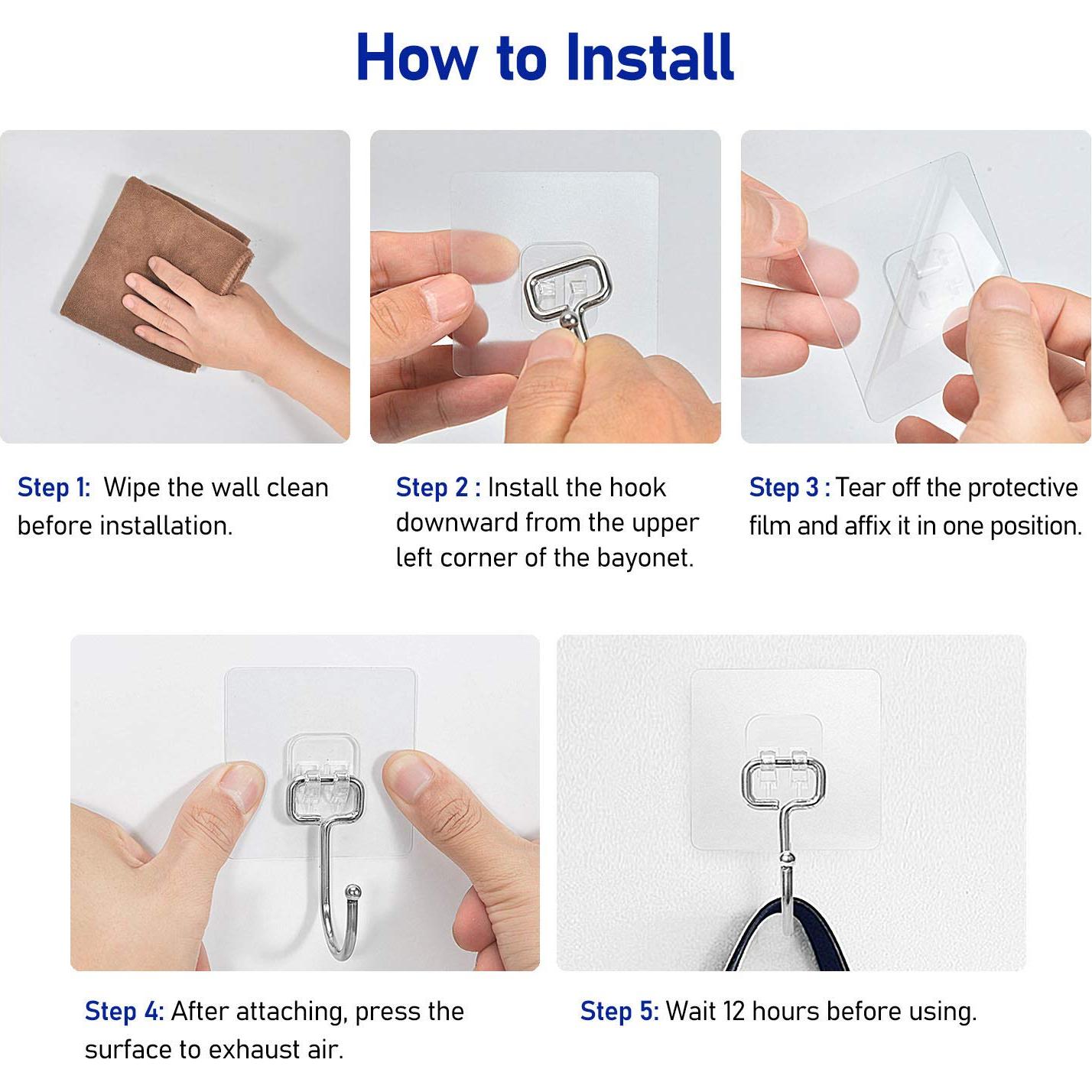 Ganchos Adhesivos Grandes FACURY 10kg Acero Inoxidable 16 Piezas