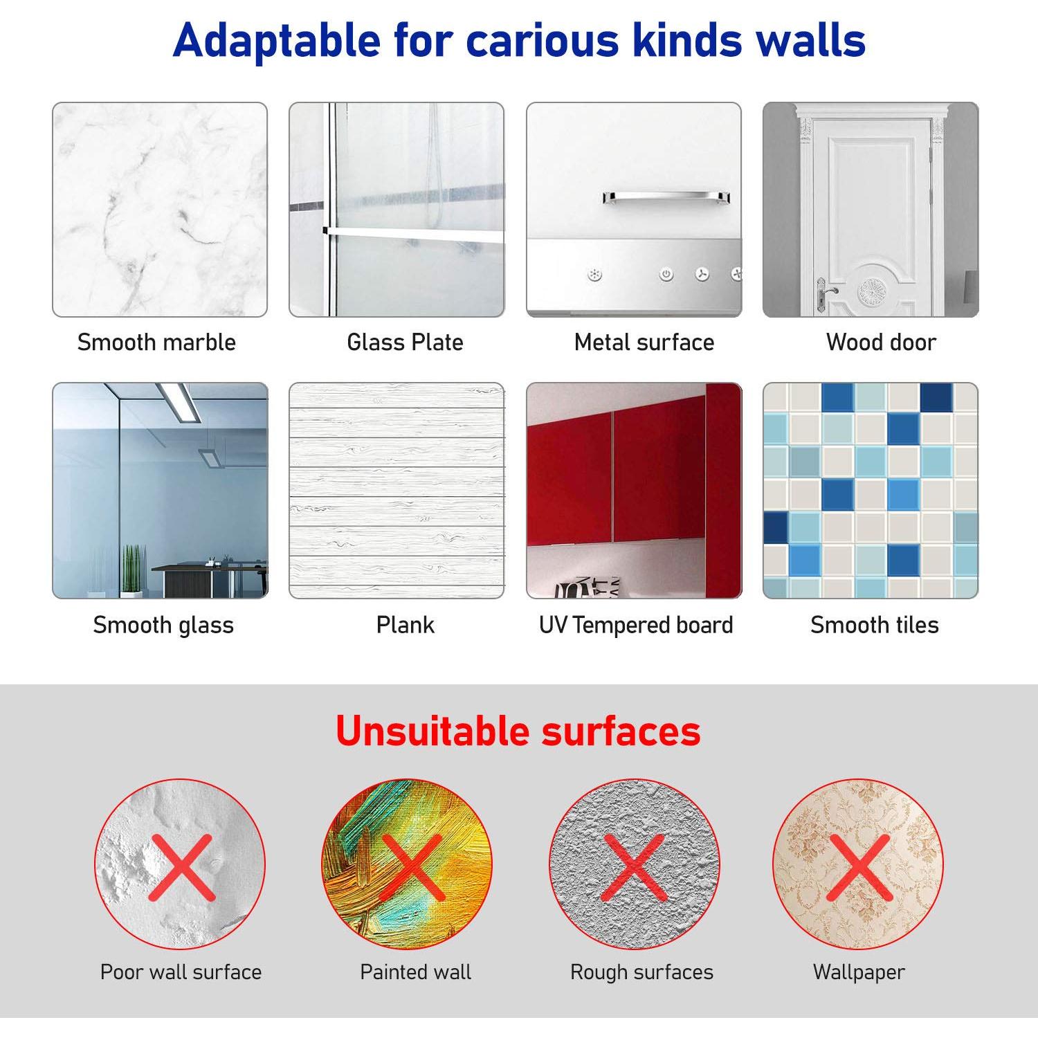 Ganchos Adhesivos Grandes FACURY 10kg Acero Inoxidable 16 Piezas