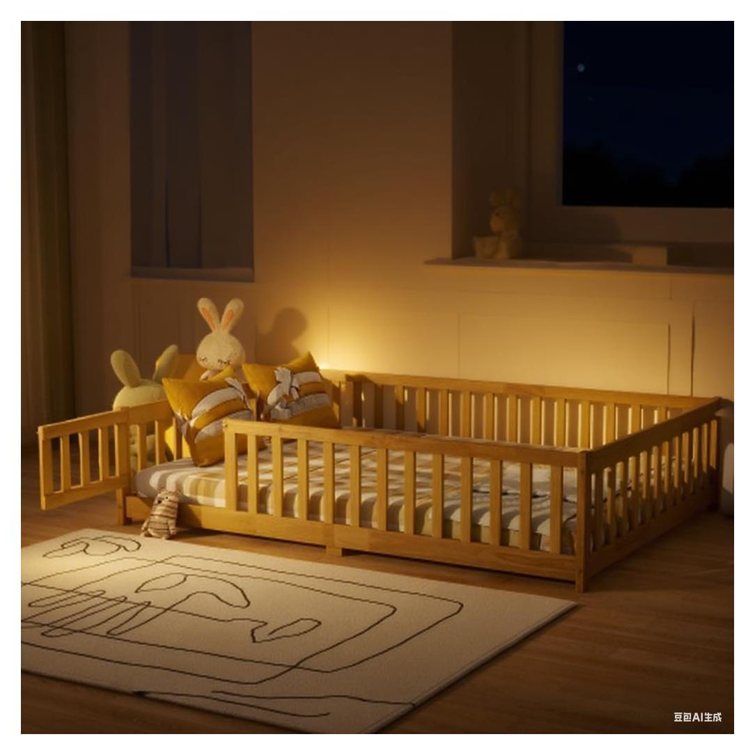 Cama Montessori Completa DNYN Natural con Barandillas de Seguridad