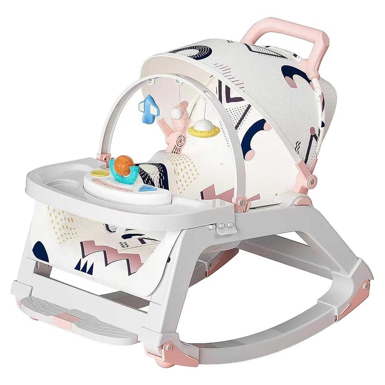 Silla de Rebotar para Bebé 5 en 1 Rosa, Ajustable y Portátil