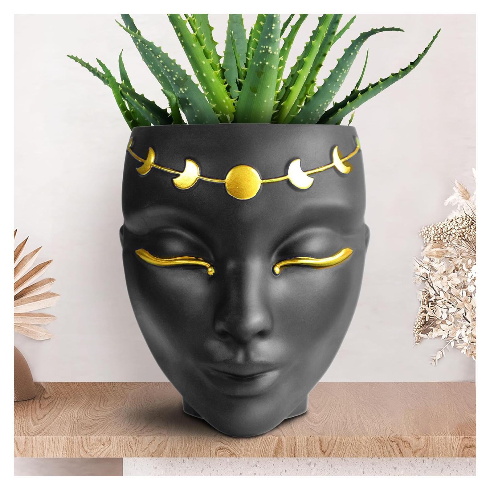 Maceta Cabeza Bossa Linda 18 cm Negra para Flores y Suculentas