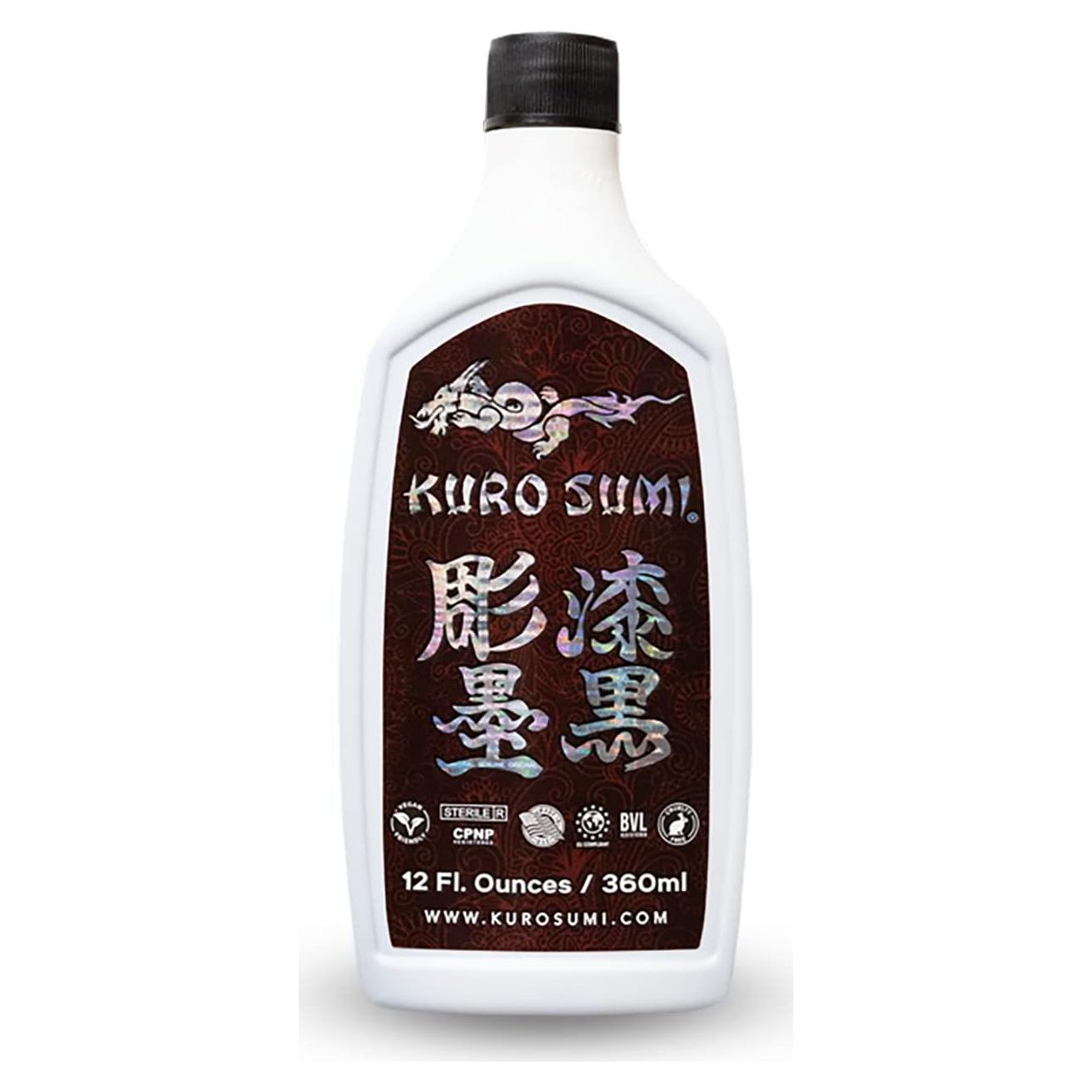 Tinta de Tatuaje Kuro Sumi 355 ml Negra Profesional Vegana