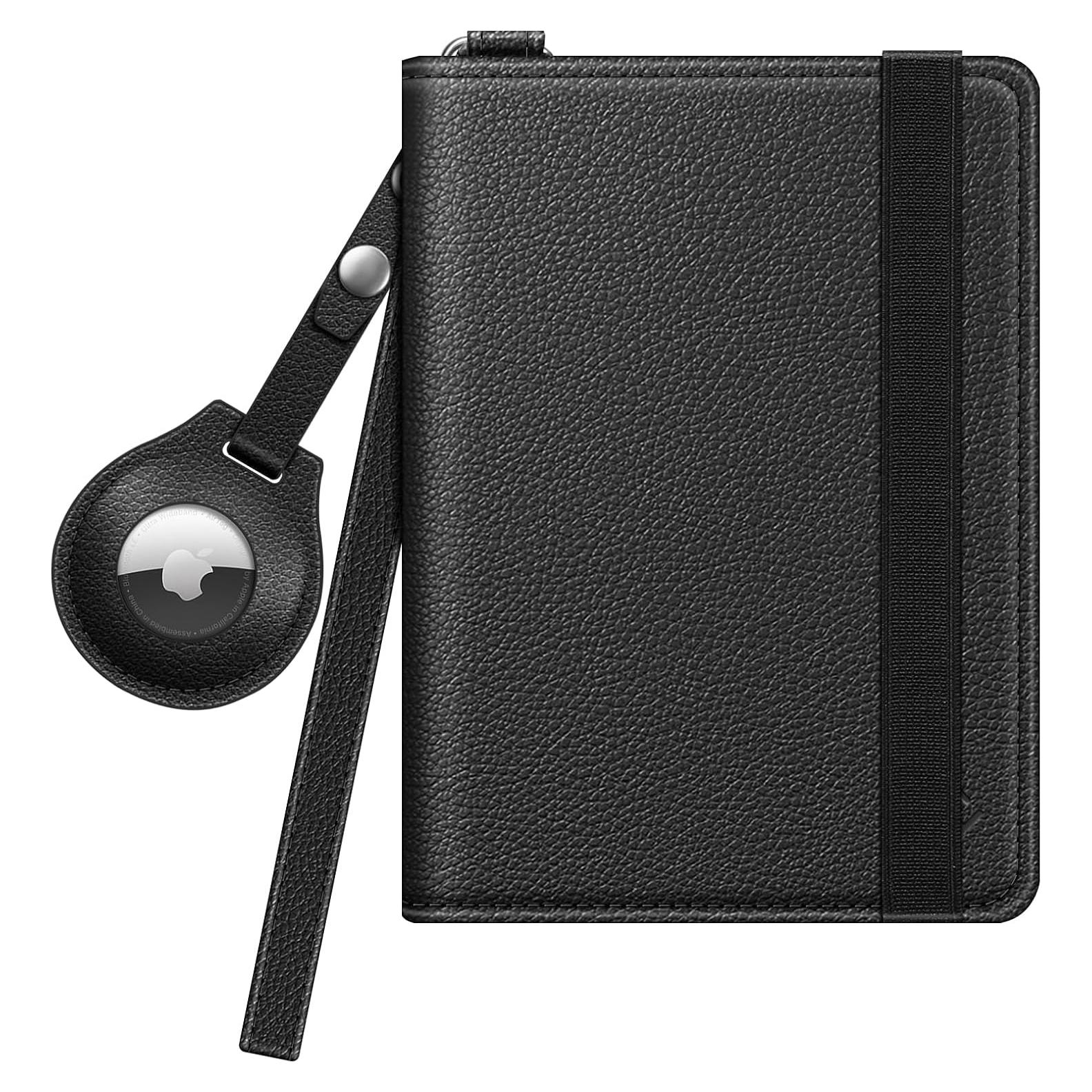 Porta Pasaporte Fintie Slim con Soporte para Airtag y RFID Negro