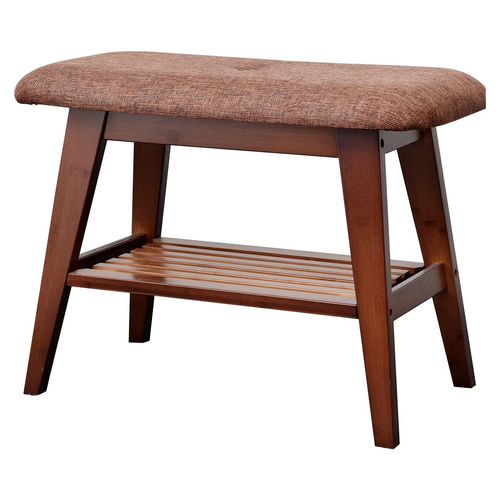 Banco de Zapatos de Bambú SOBIBO 60 cm con Cojín Marrón