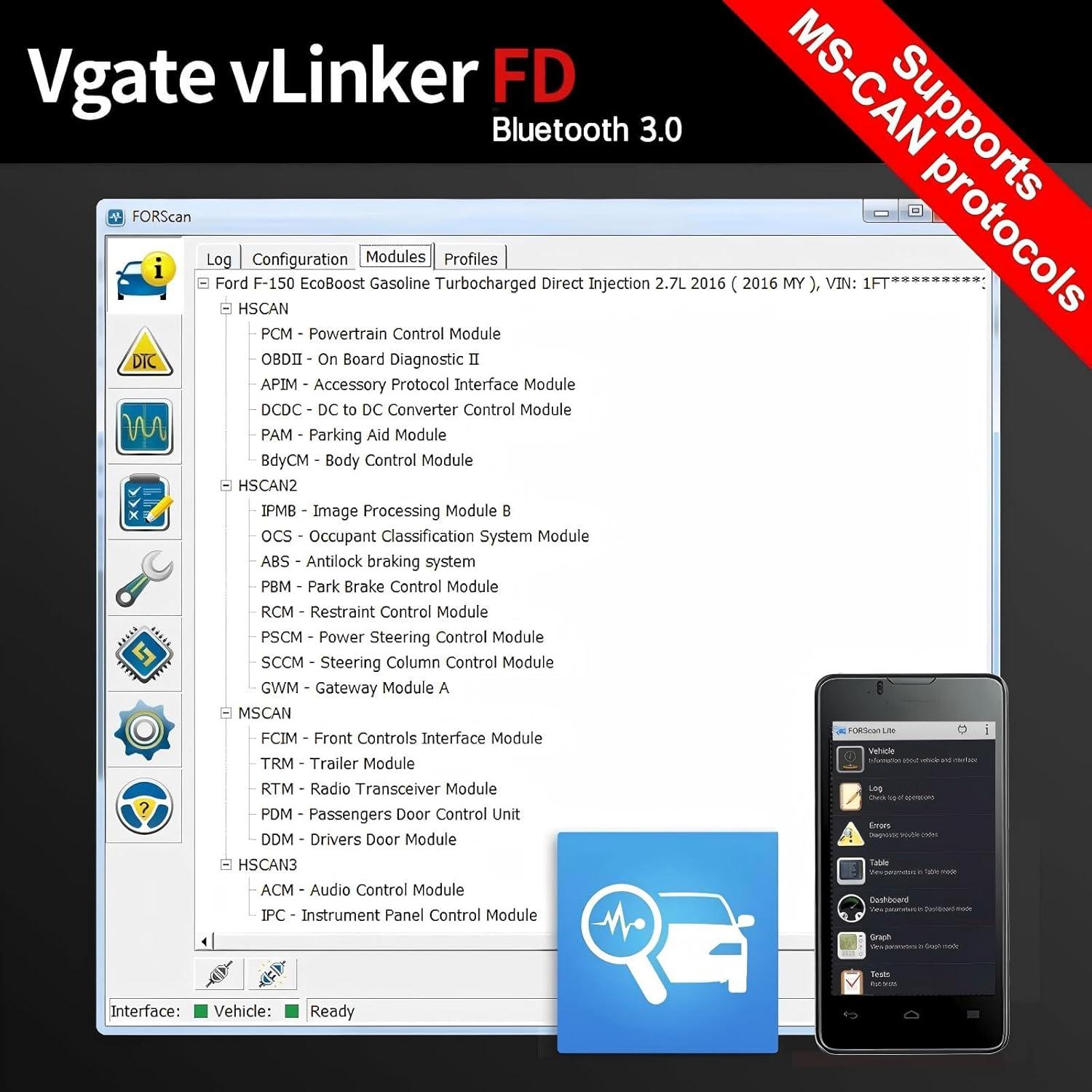 Vgate vLinker FD Lector OBD2 Bluetooth 3.0 para Android y Windows