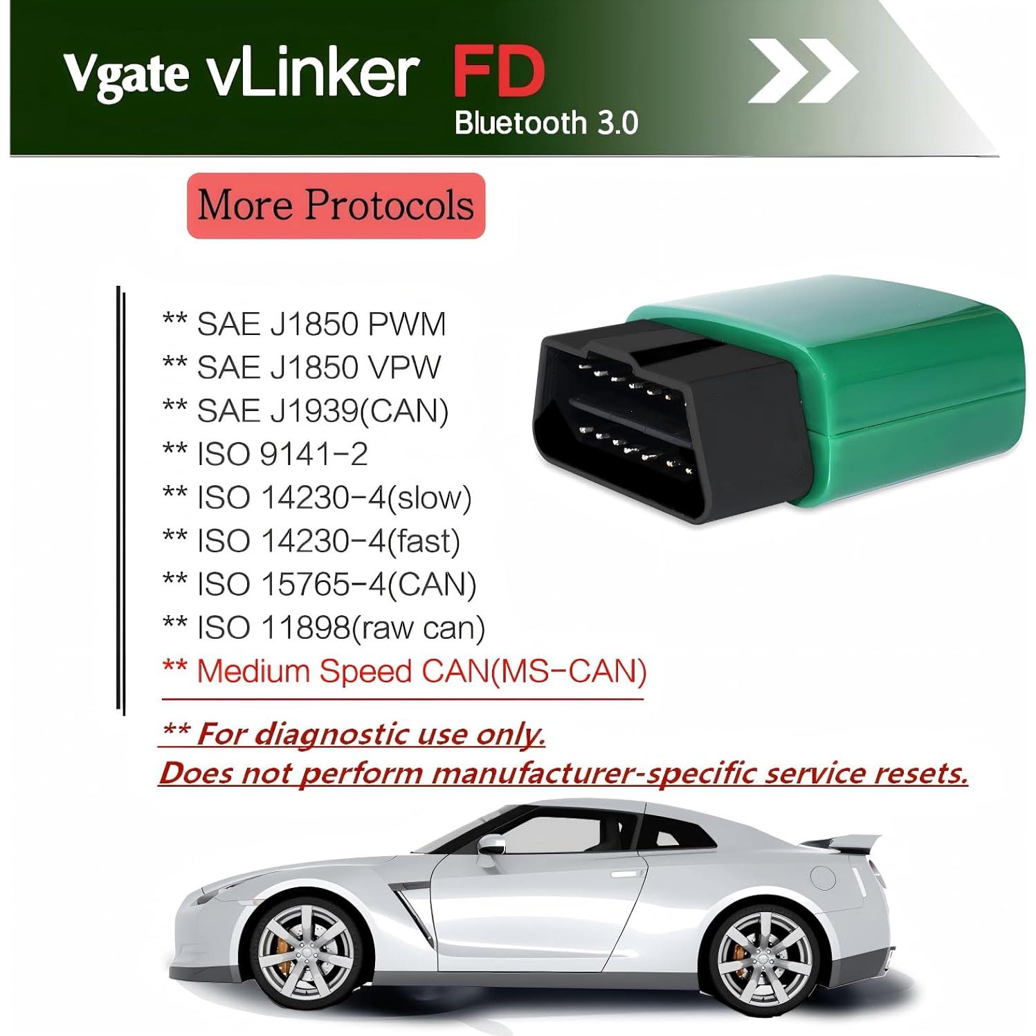 Vgate vLinker FD Lector OBD2 Bluetooth 3.0 para Android y Windows