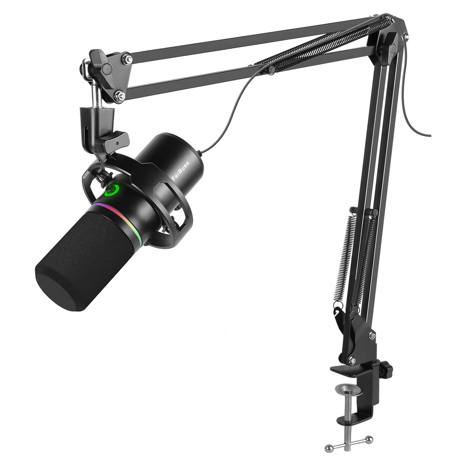 Micrófono Dinámico USB XLR FerBuee WS805 con Luz RGB