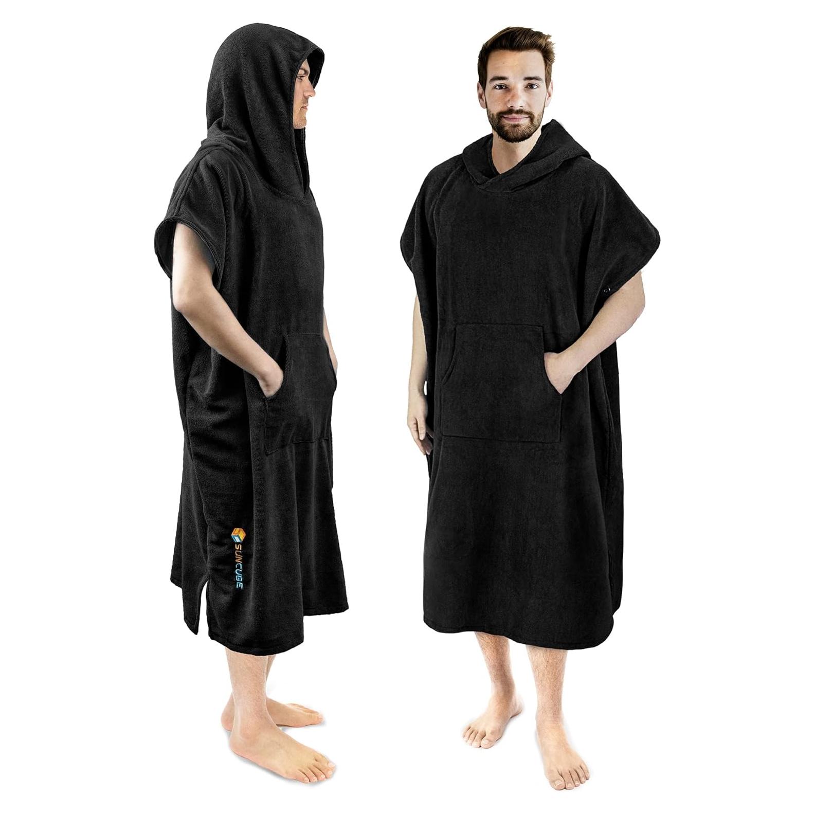 Poncho de Surf SUN CUBE Negro con Capucha y Bolsillo