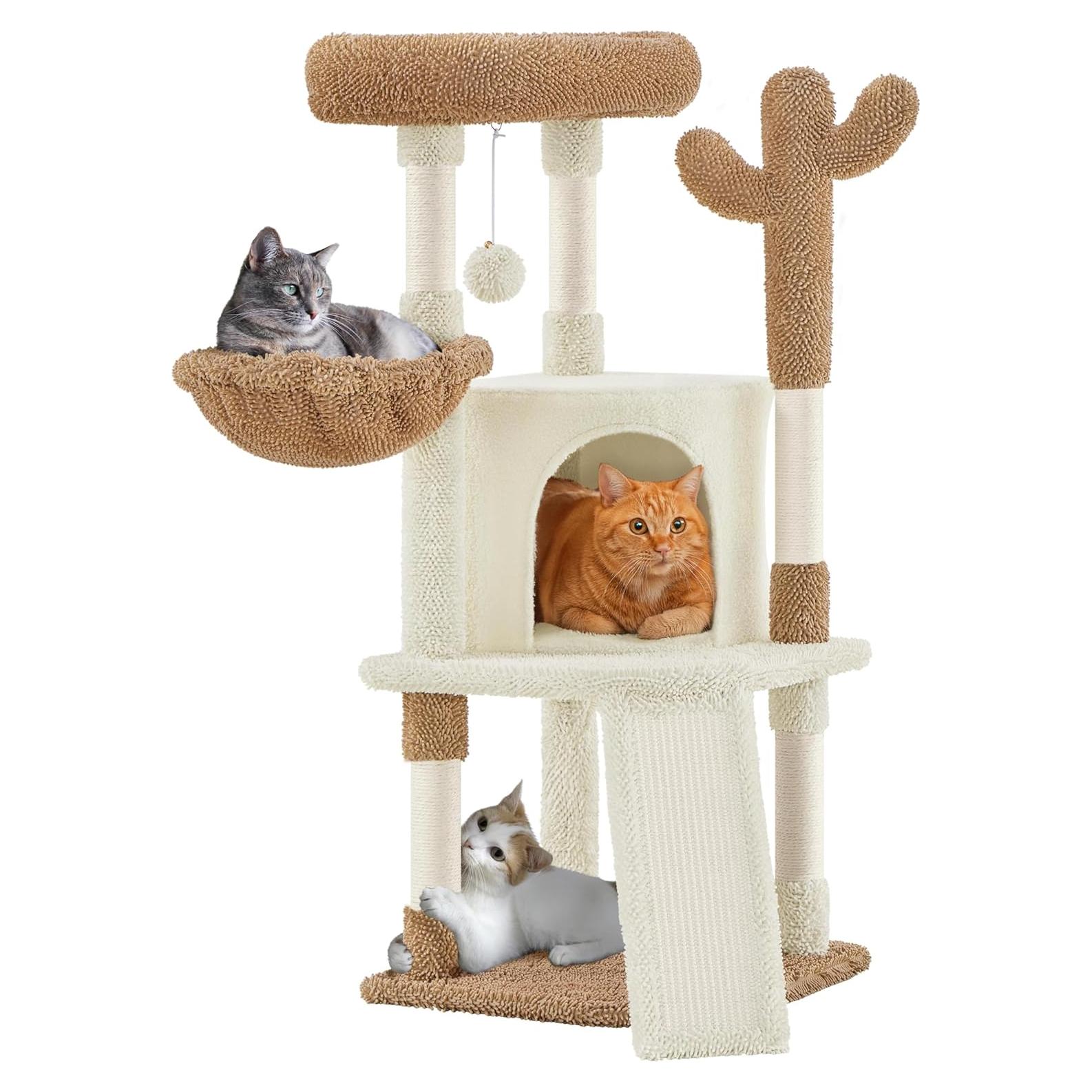 Árbol para Gatos Yaheetech Cactus 107 cm Beige/Marrón