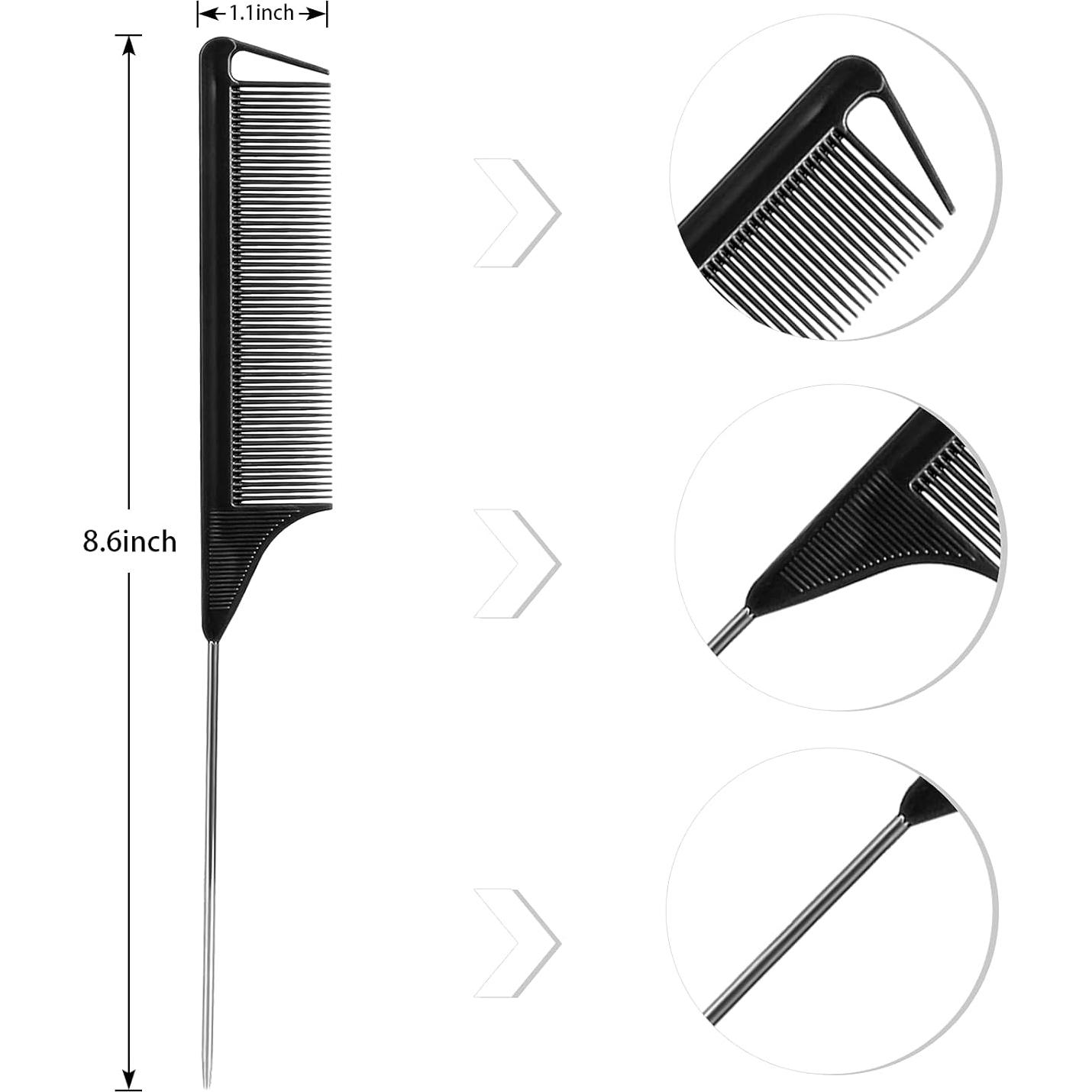 Juego de 3 Peines de Cola de Rata Kunihiko - Negro, Estilo Profesional