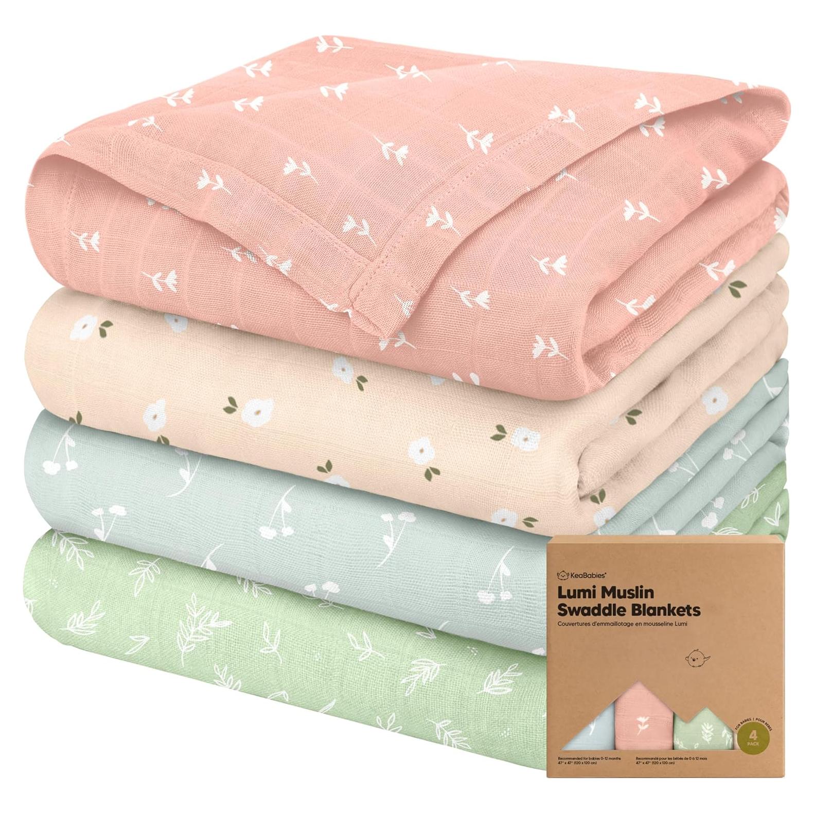 Paquete de 4 mantas de muselina orgánica KeaBabies Bloom