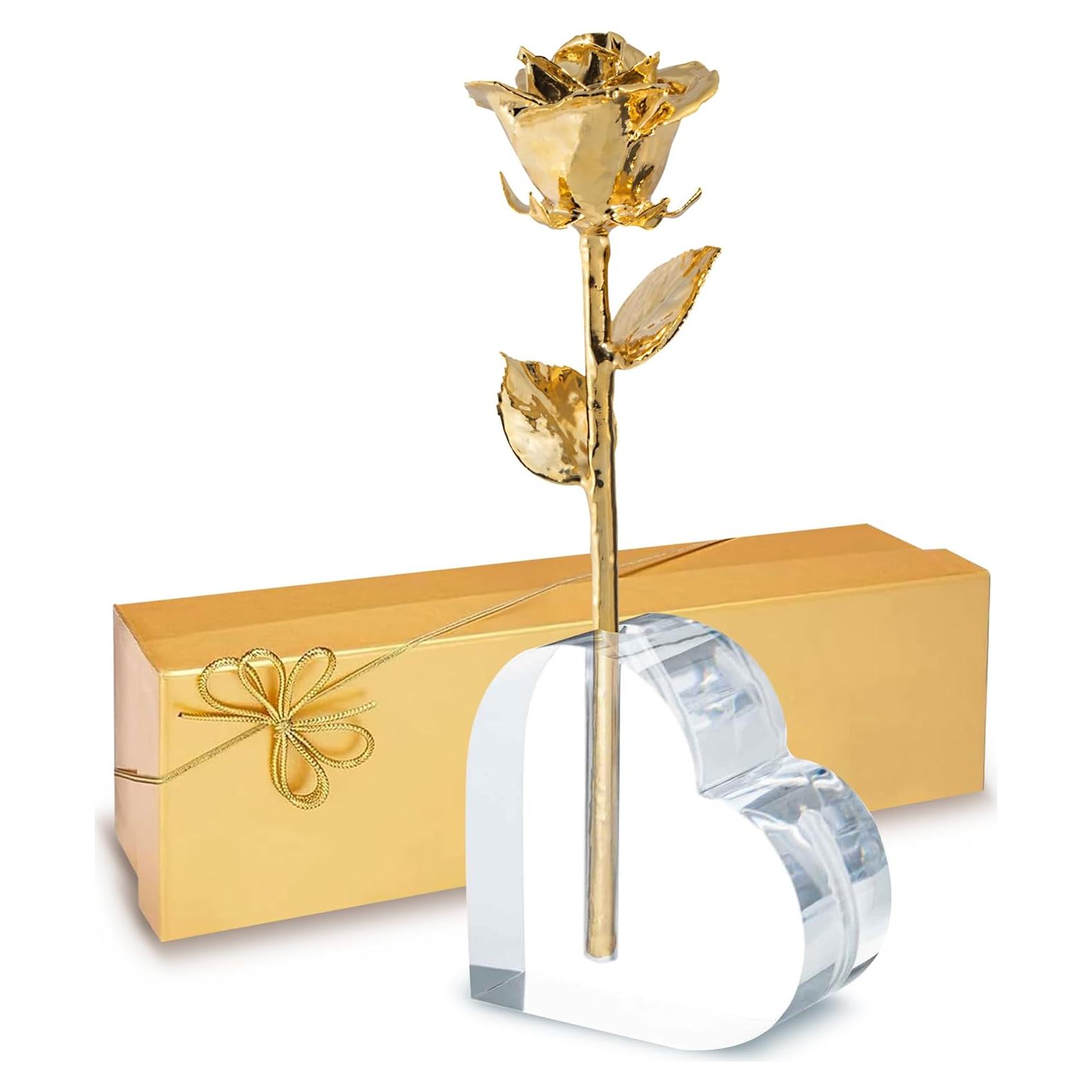 Rosa Eterna 24K Baño de Oro Rosa Real en Jarrón Corazón