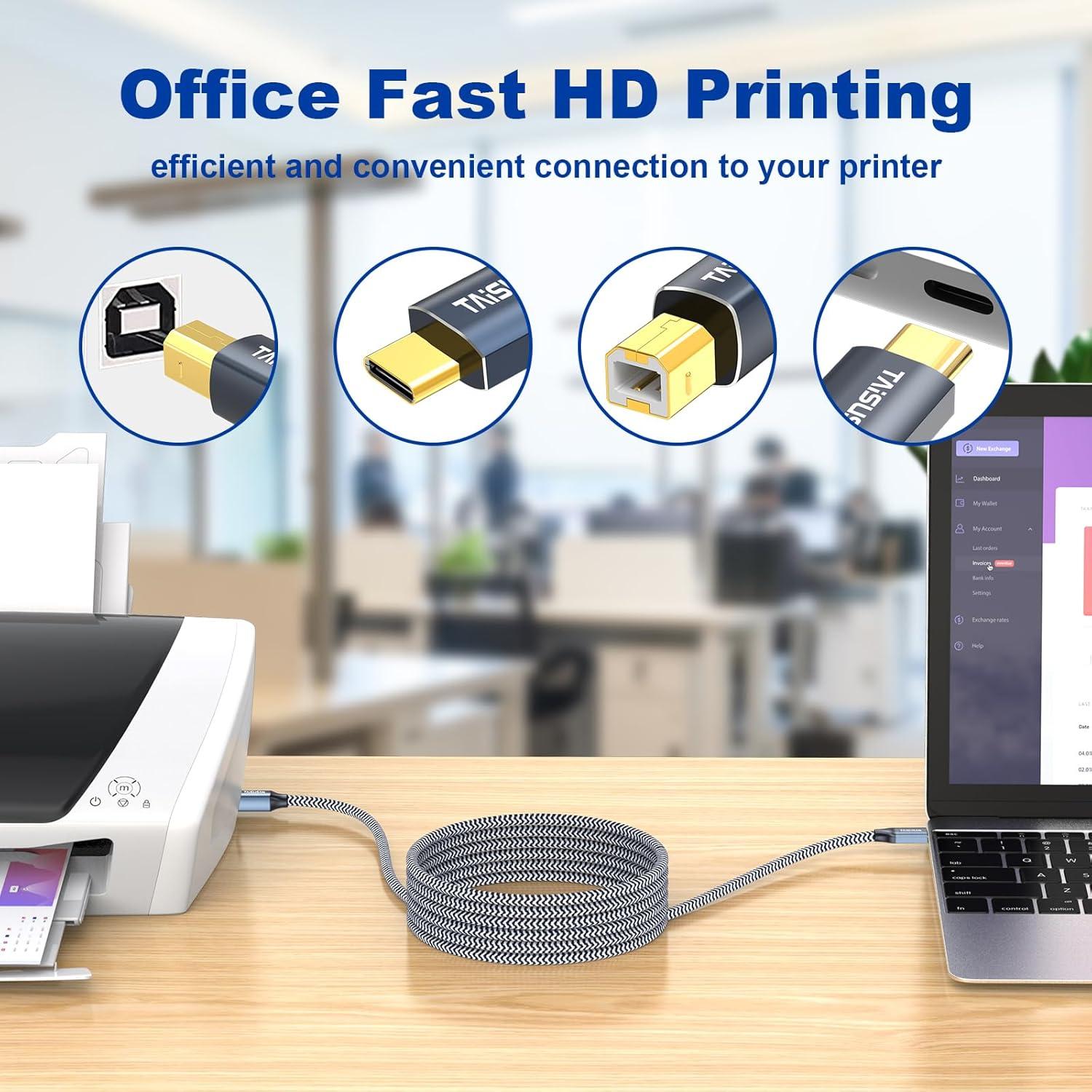 Cable de impresora USB C a B TAiSUSAN 1.83 m Gris