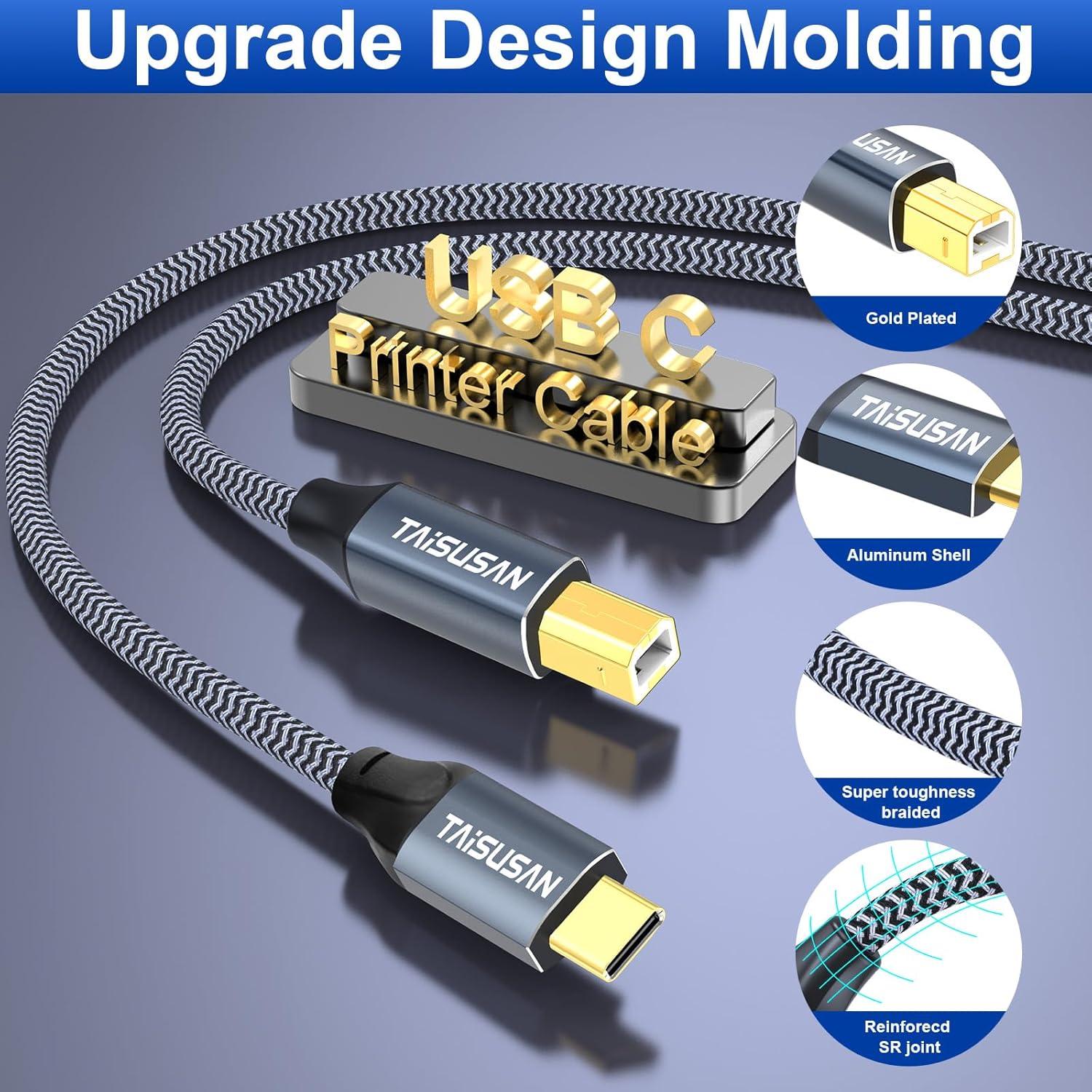 Cable de impresora USB C a B TAiSUSAN 1.83 m Gris