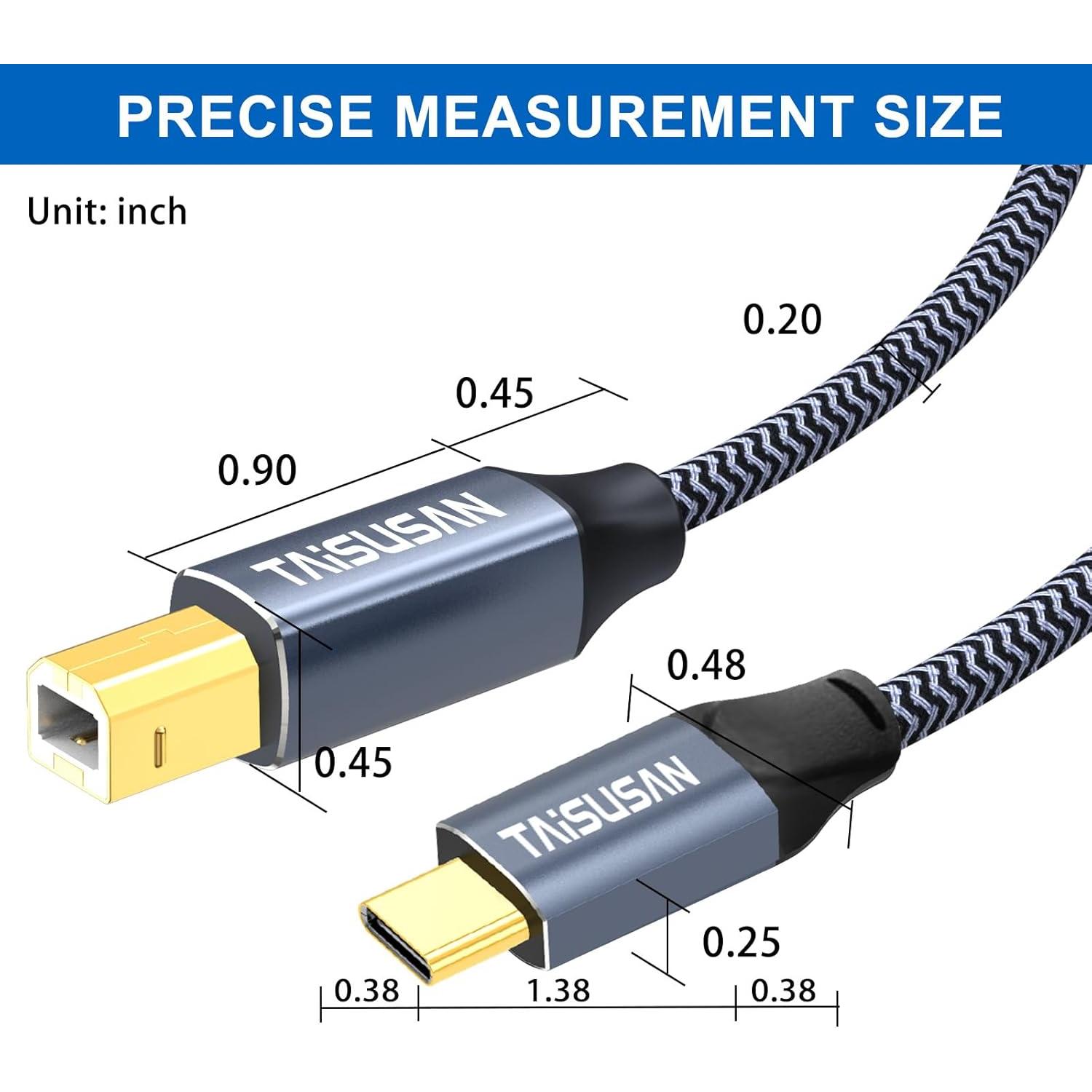 Cable de impresora USB C a B TAiSUSAN 1.83 m Gris