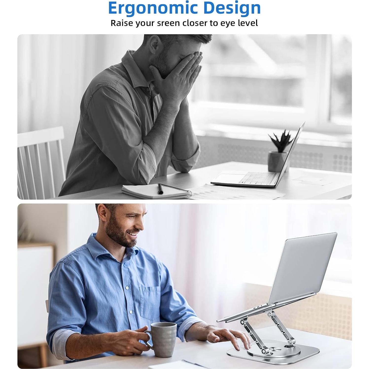 Soporte de Laptop Ajustable MCHOSE Ergonómico 360° Plata