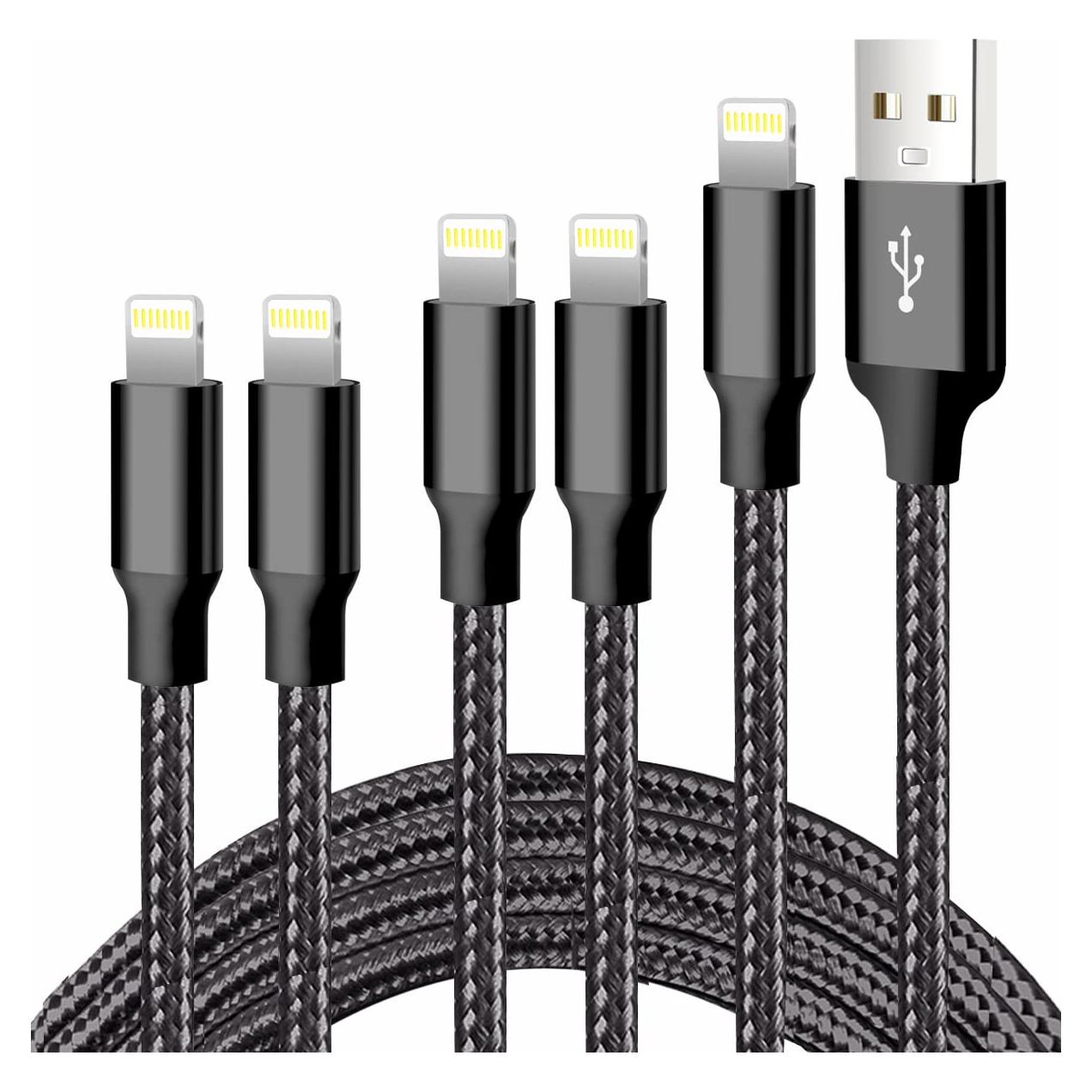 Cargador USB Lightning CUGUNU 5 Cables 0.91m a 3.05m Negro