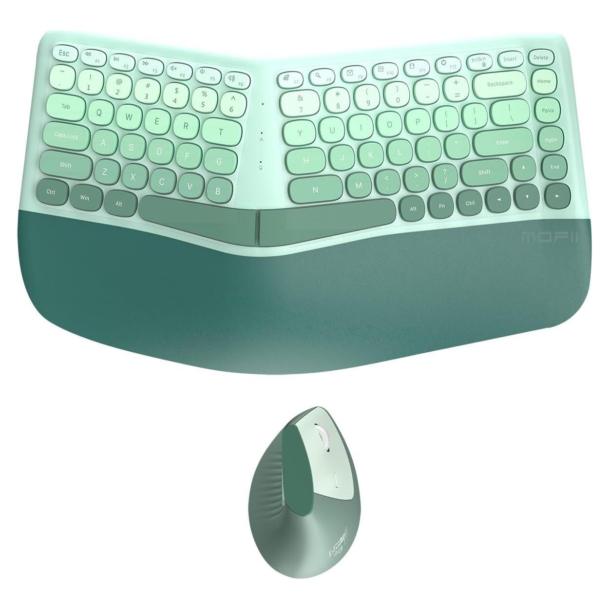 Combo Teclado y Ratón Inalámbricos Ergonómicos SQT Verde Menta